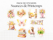 Planches de stickers "Nuances de Printemps" - Autocollants sur un thème du printemps : fleurs, beau temps - Couronne de fleurs - Bullet Journal
