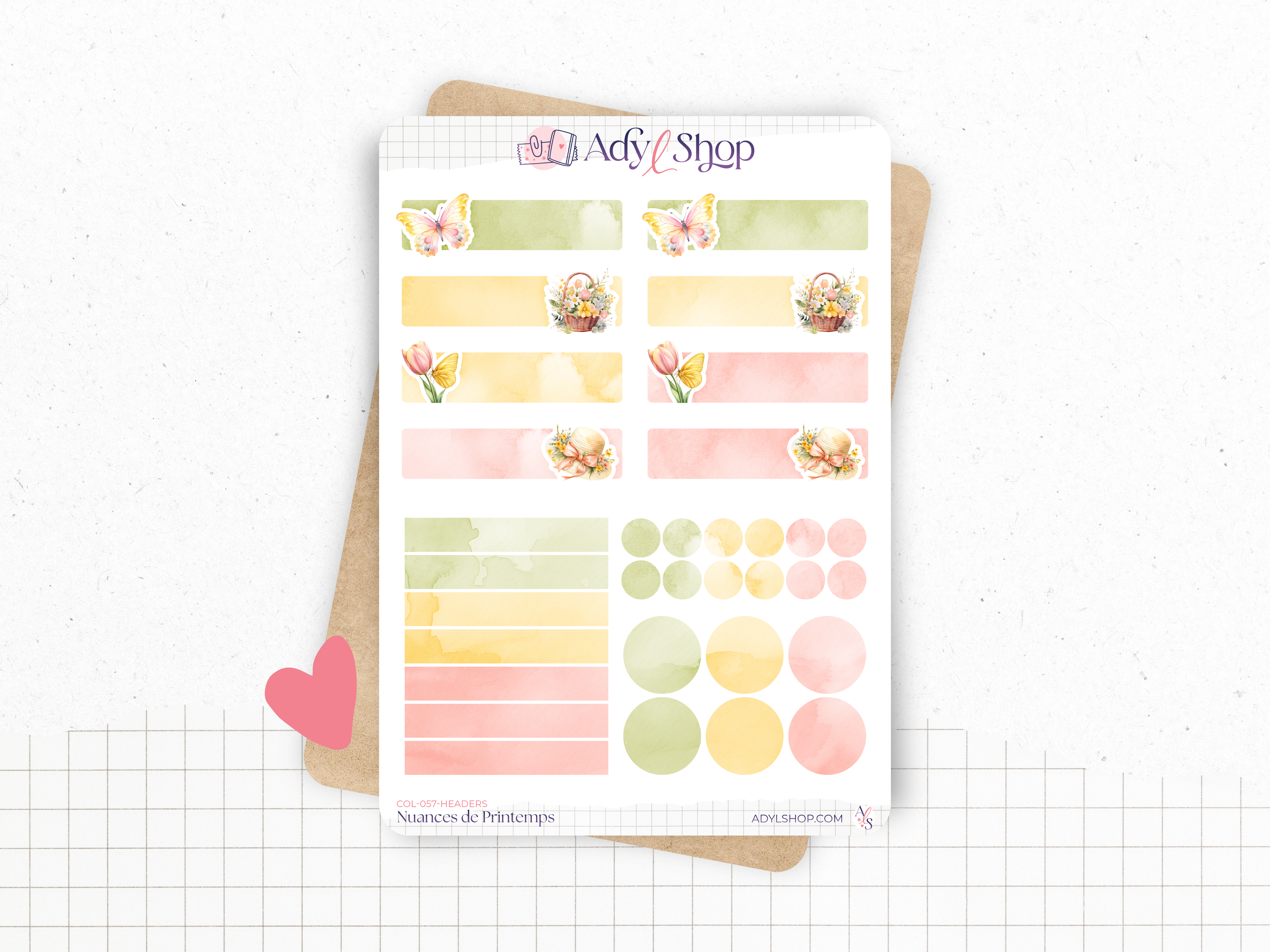 Sticker sheets - "Shades of Spring" - Watercolor illustrations: flowers, bright colors - Headers - Bullet Journal / Planner stickers
