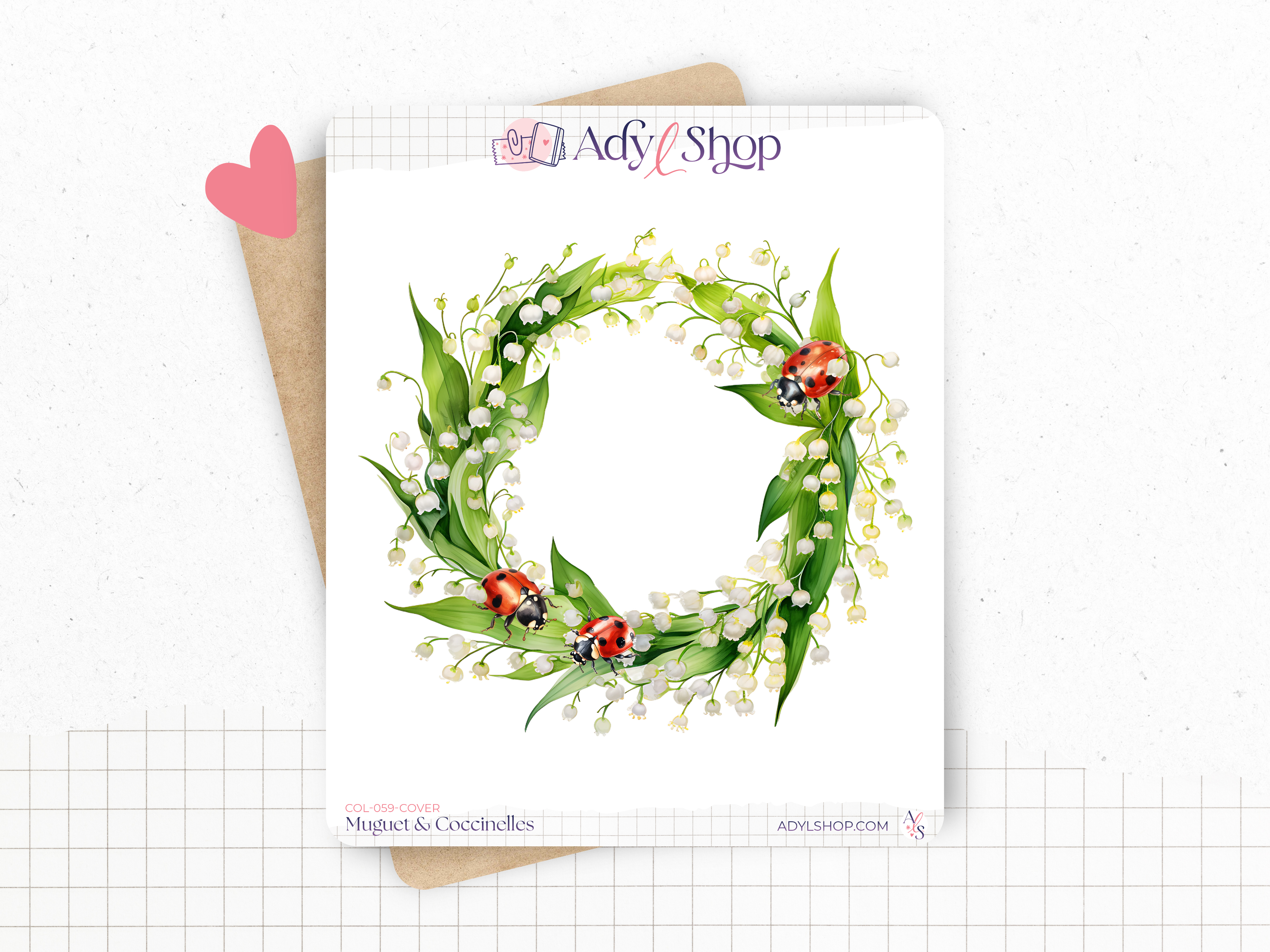 Sticker couronne de fleurs (muguet) et de coccinelles. Parfait pour introduire un mois dans un Bullet Journal ou planner.