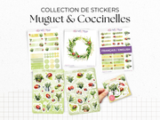 Collection de stickers "Muguet & Coccinelles" : 5 planches et 1 pack de stickers sur le thème du printemps.