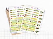 Planche de stickers sur le thème du printemps. Illustrations muguet et coccinelles. Stickers jours de la semaine, pour 4 semaines. Parfaits pour décorer les pages d'un Bullet Journal ou d'un planner, ou pour des projets de scrapbooking.