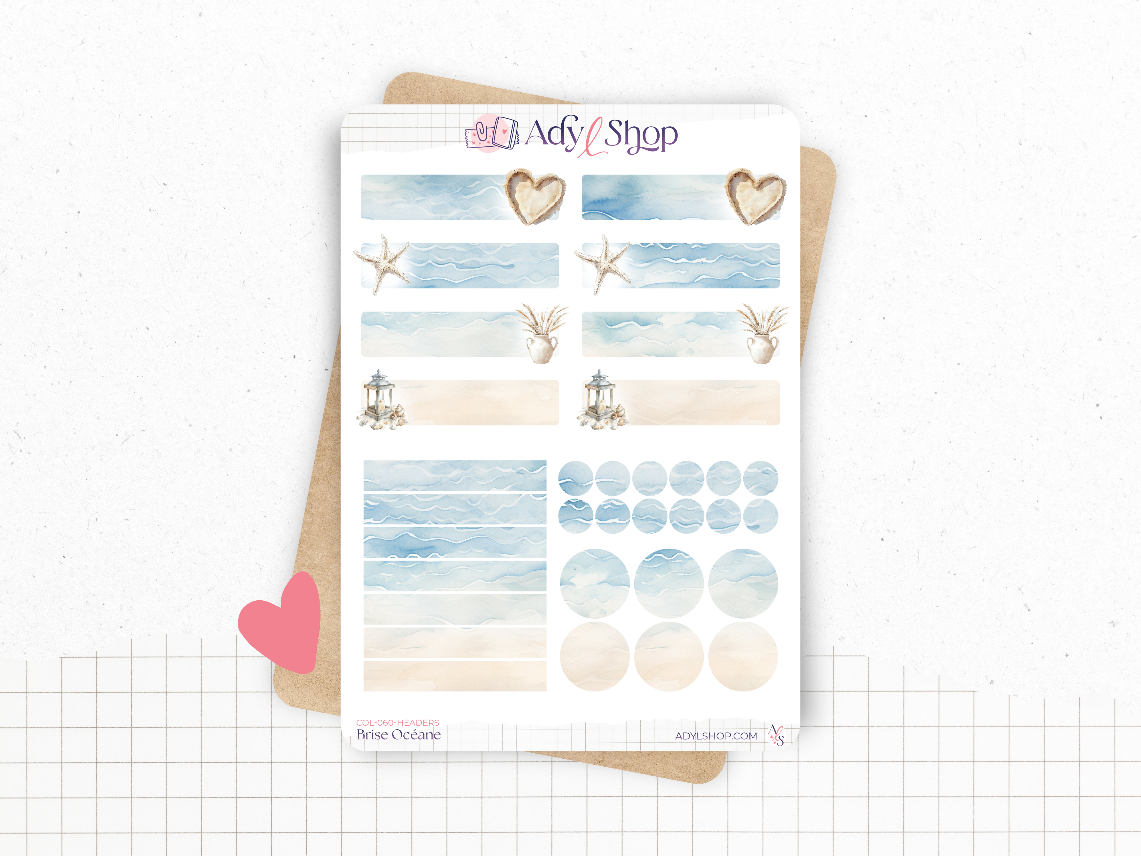 Sticker sheets - "Ocean Breeze" - Watercolor illustrations: summer, beach - Bullet Journal / Planner stickers