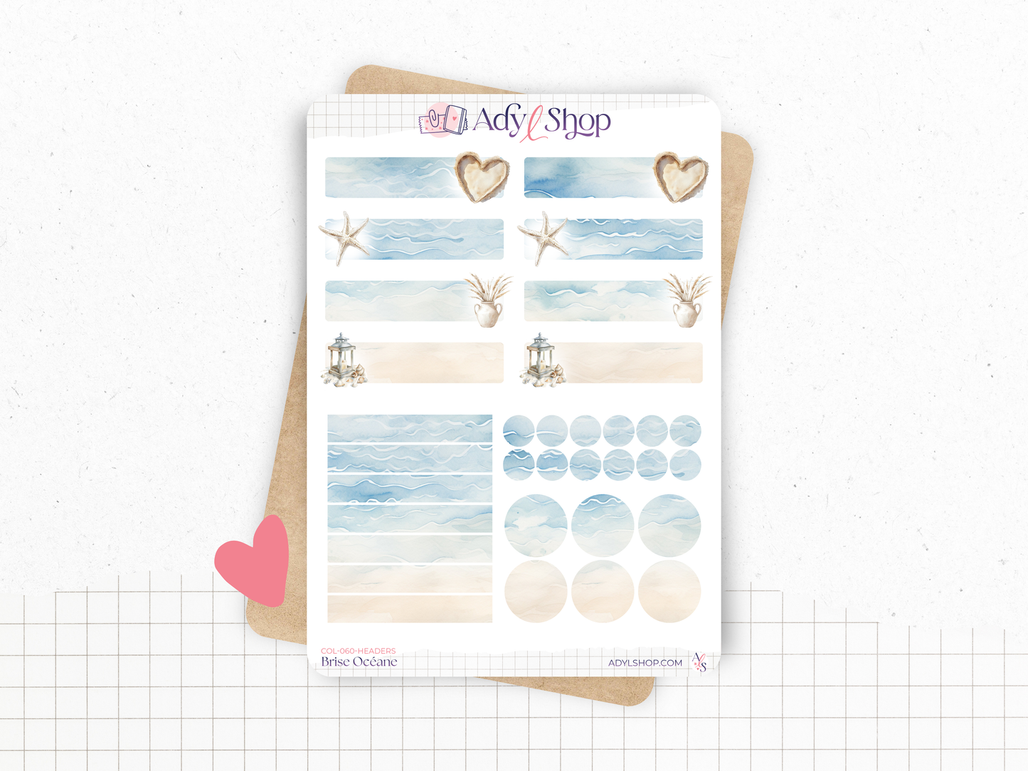 Collection de stickers "Brise Océane" - Autocollants sur le thème de l'été : vacances, plages, océan - Bullet Journal