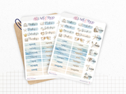 Collection de stickers "Brise Océane" - Autocollants sur le thème de l'été : vacances, plages, océan - Bullet Journal