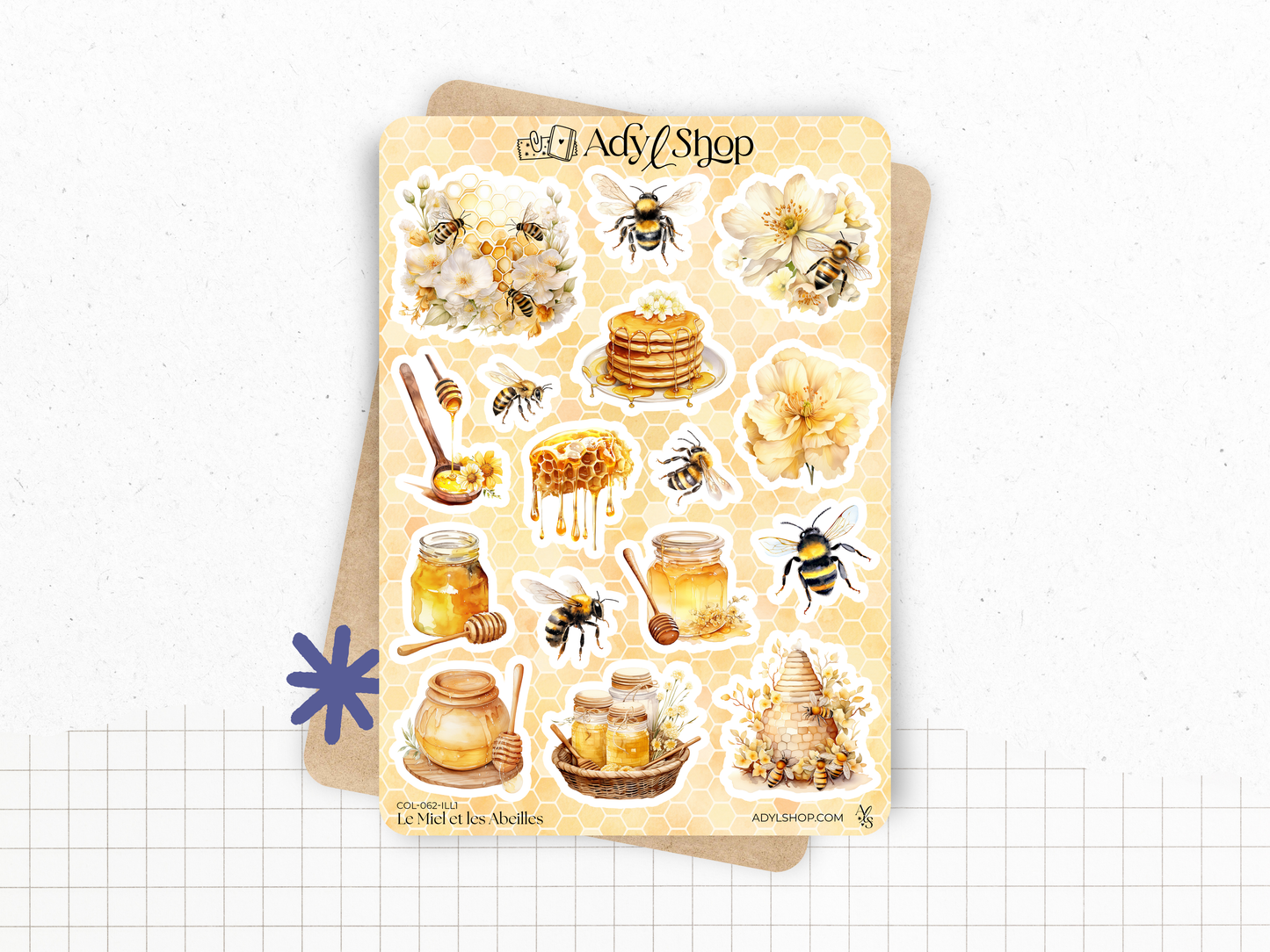 Planches de stickers "Le Miel et les Abeilles" - Autocollants sur le thème du miel et des abeilles, ruche - Bullet Journal