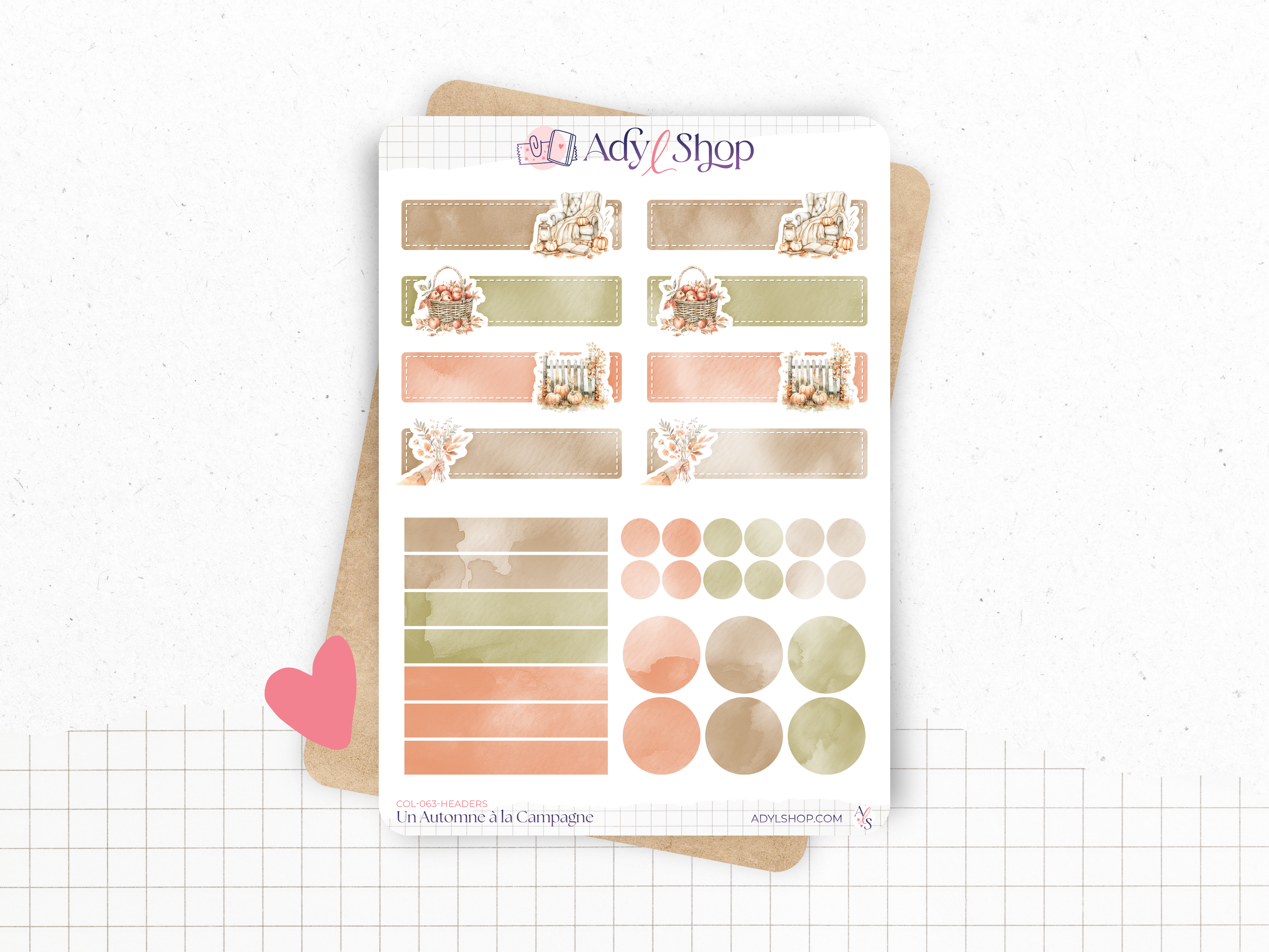 Sticker sheets - "Fall in the Countryside" - Watercolor illustrations - Headers - Bullet Journal / Planner stickers