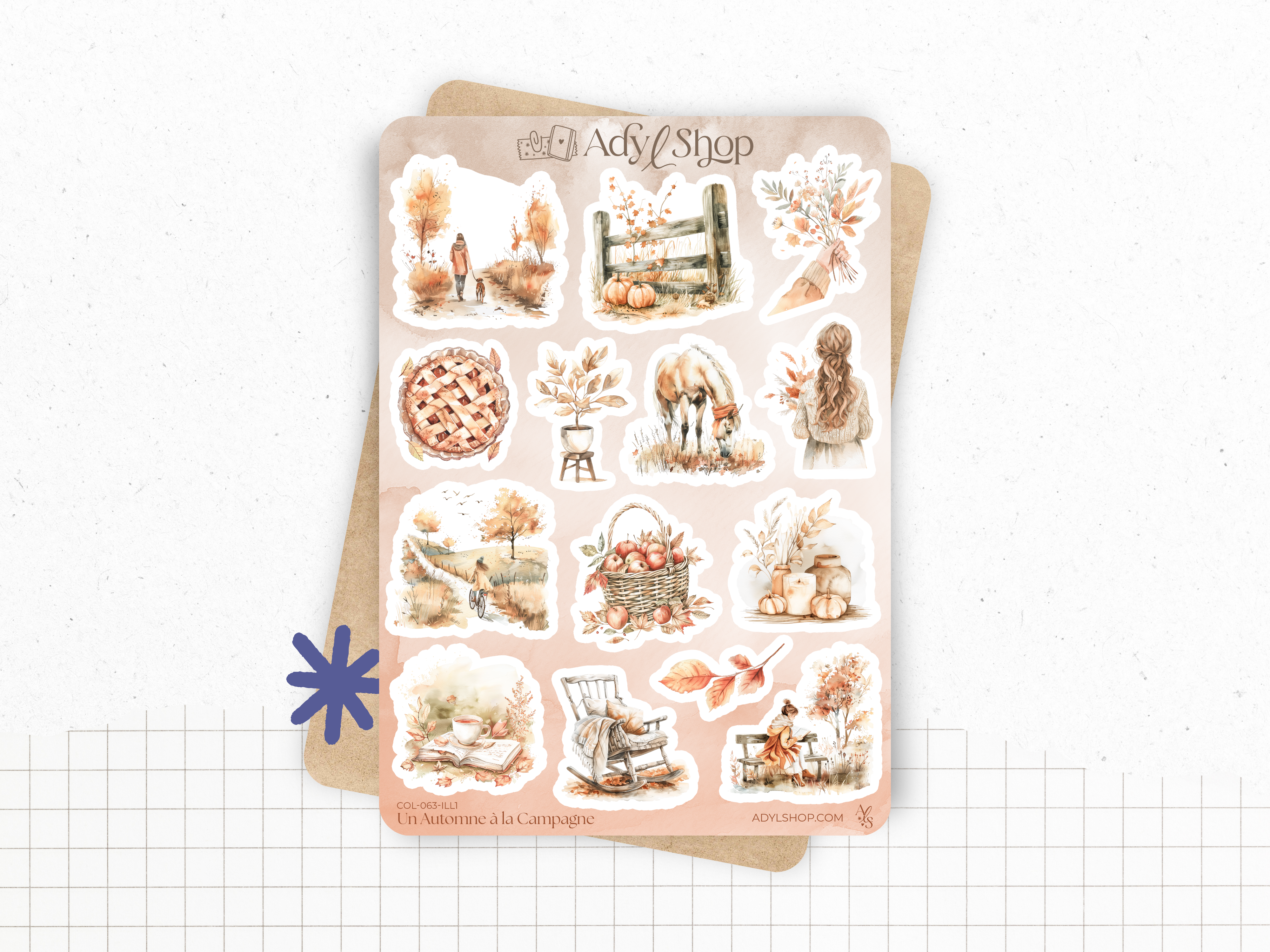 Sticker sheets - "Fall in the Countryside" - Watercolor illustrations - Bullet Journal / Planner stickers
