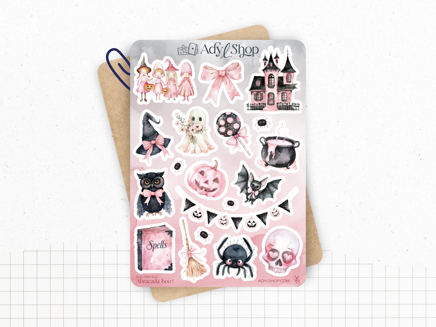 Planches de stickers "Abracada-boo!" - Autocollants sur le thème d'Halloween : monstres mignons - Bullet Journal