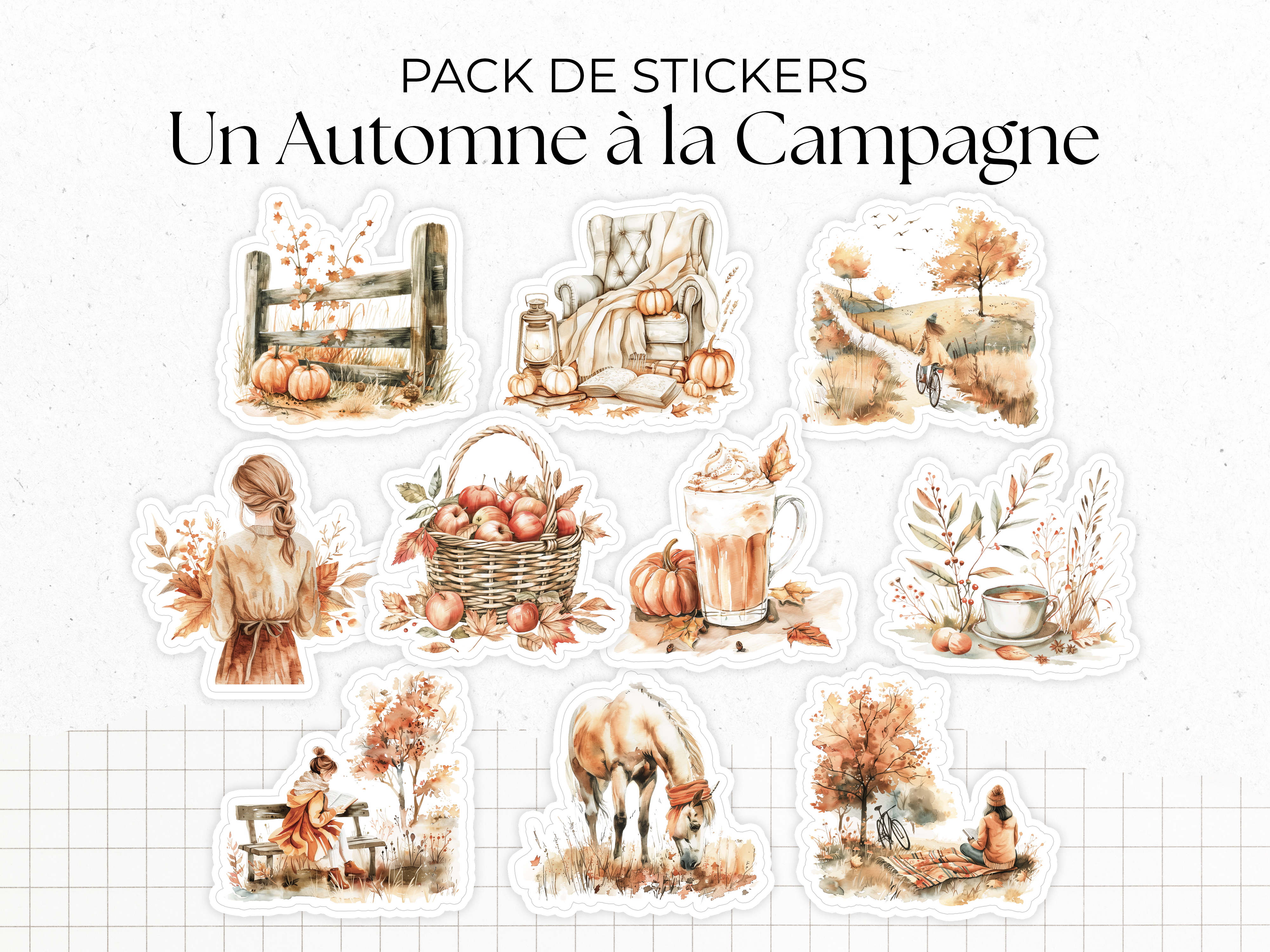 Sticker pack - "Fall in the Countryside" - Watercolor illustrations - Bullet Journal / Planner stickers