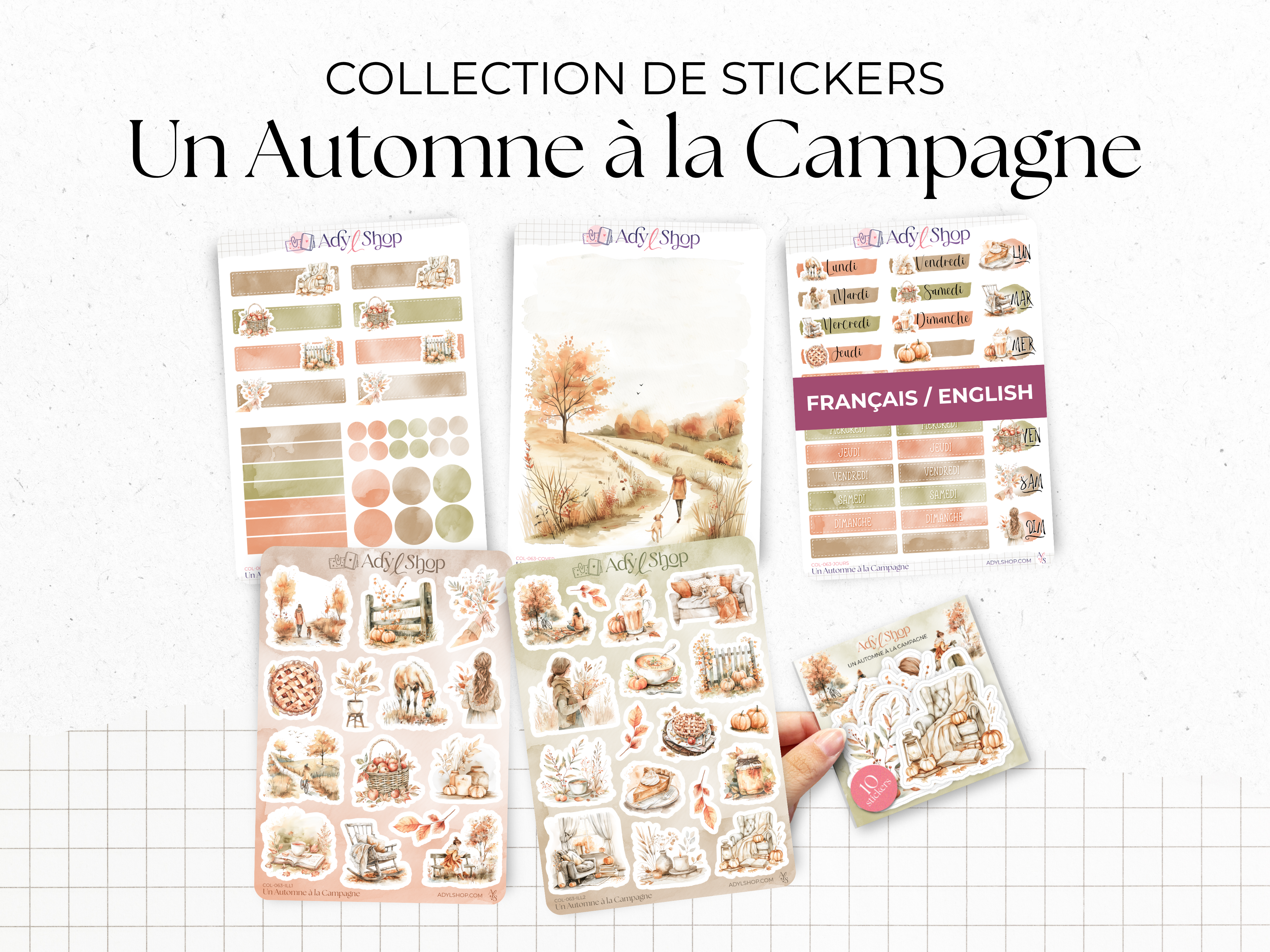 Sticker collection - "Fall in the Countryside" - Watercolor illustrations - Bullet Journal / Planner stickers