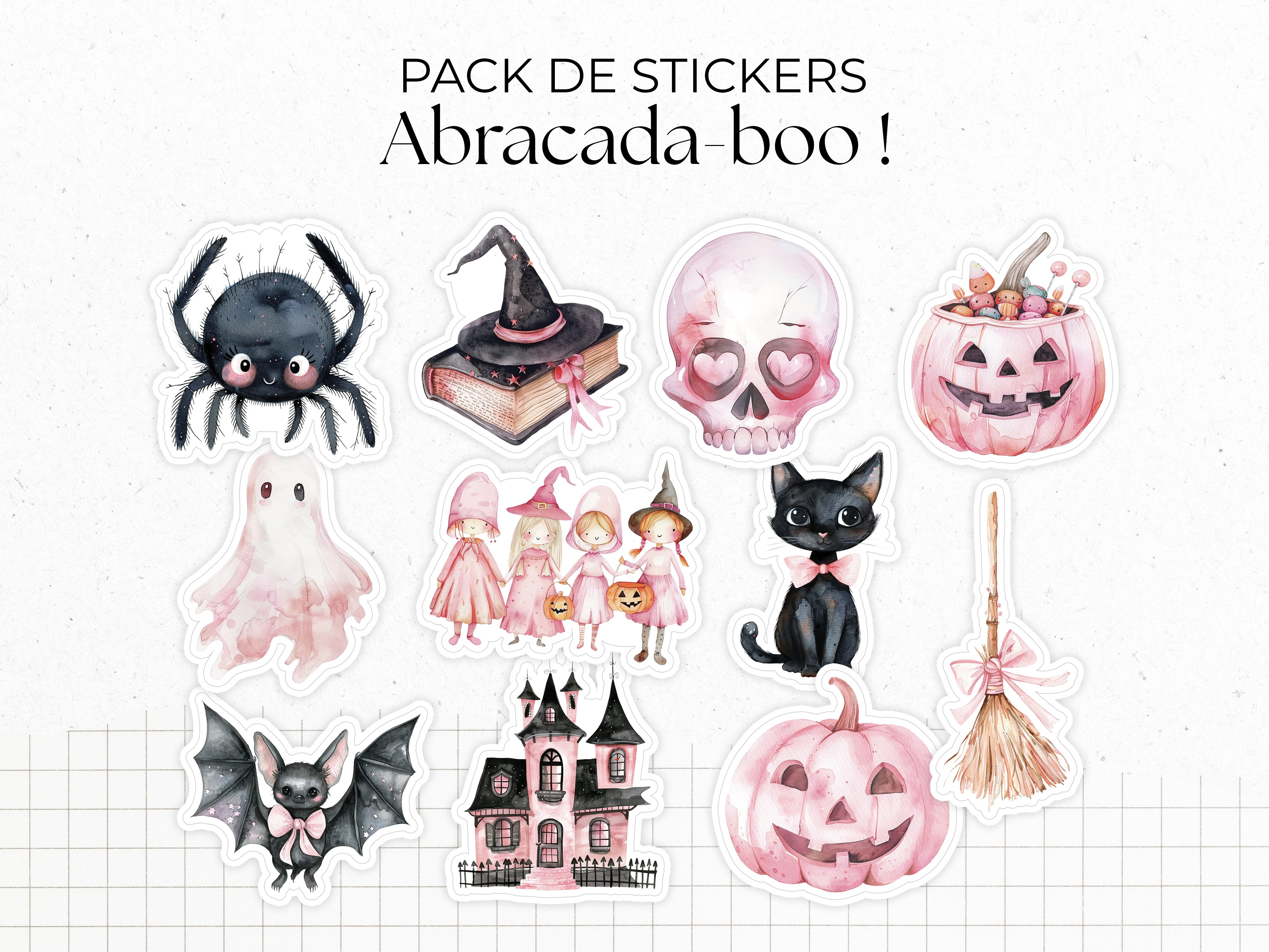 Sticker pack - "Abracada-boo!" - Watercolor illustrations - Halloween - 11 die-cut stickers - Bullet Journal / Planner stickers