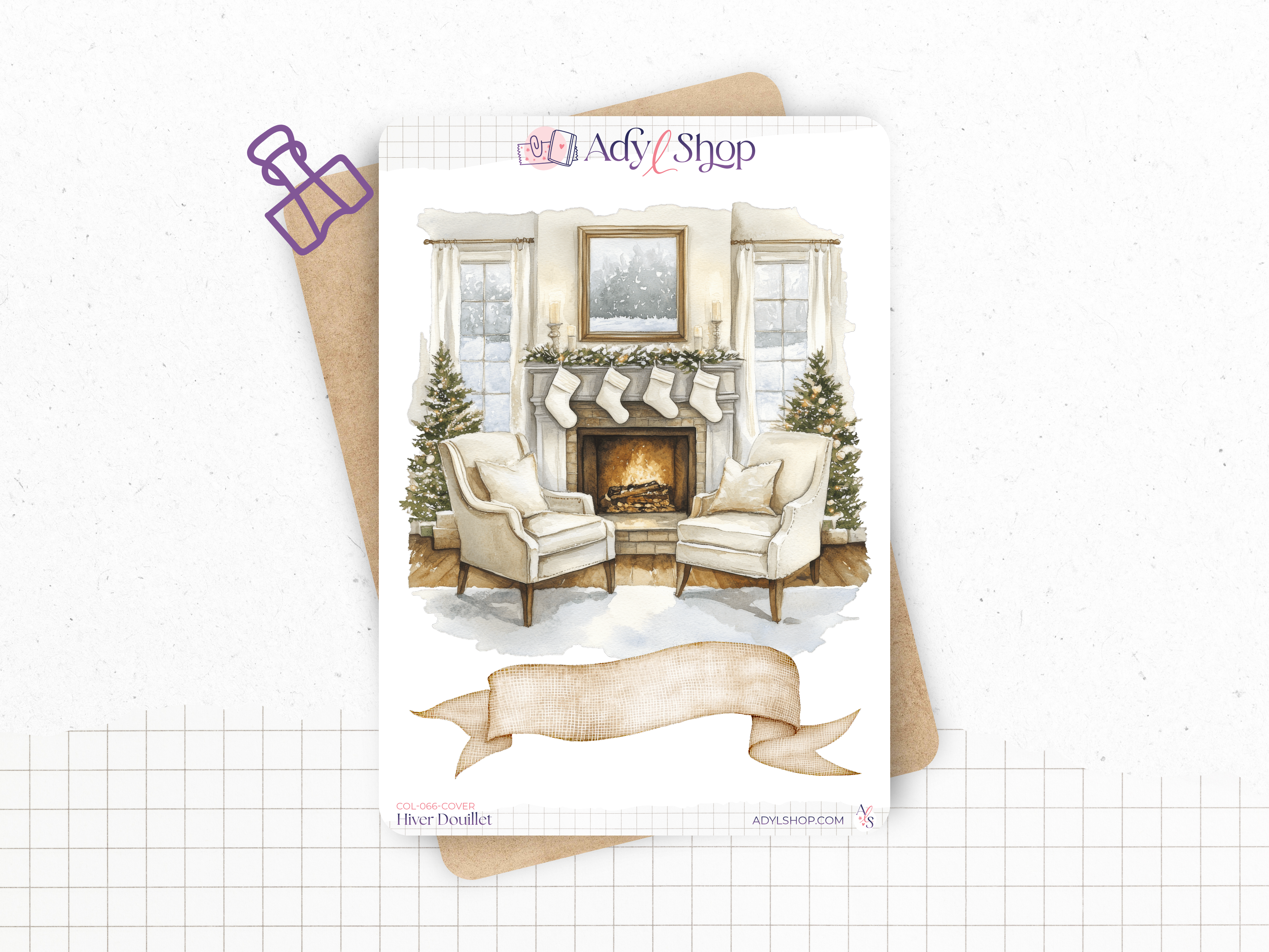 Planches de stickers "Hiver Douillet" - Autocollants sur le thème de l'hiver : un hiver au chaud, cozy - Couverture mensuelle - Bullet Journal