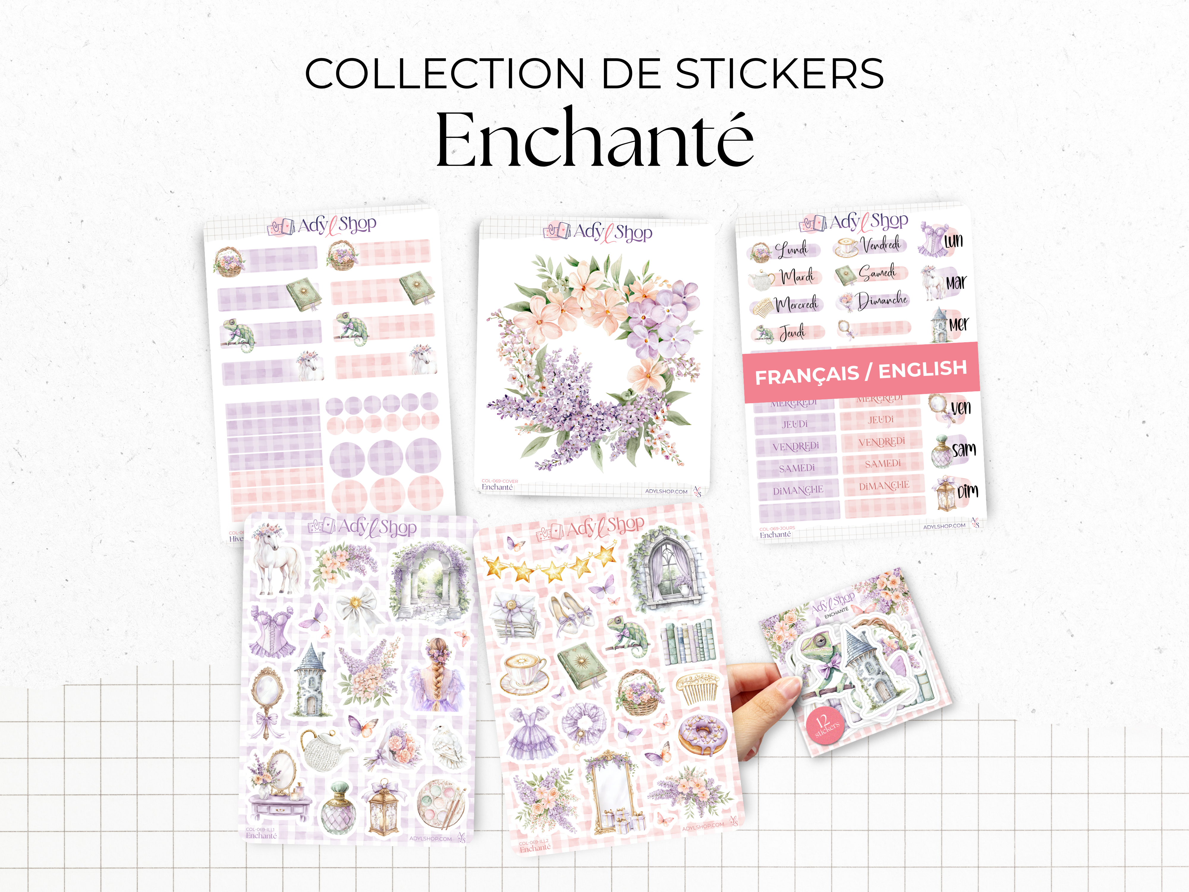 Collection de stickers "Enchanté" - Autocollants sur le thème des contes de fée - Esprit printanier et couleurs pastel - Bullet Journal & Planner