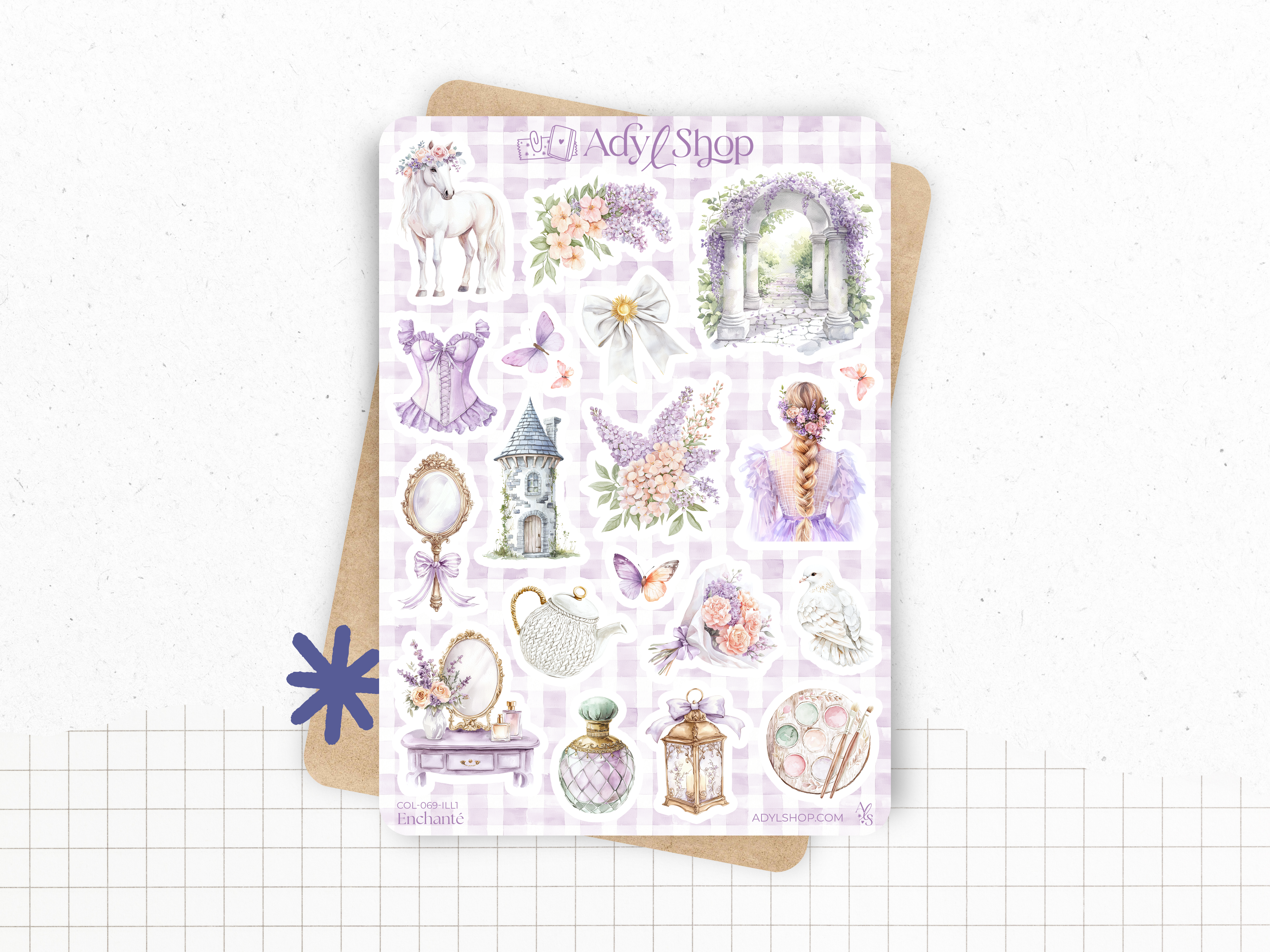 Planches de stickers "Enchanté" - Autocollants sur le thème des contes de fée - Esprit printanier et couleurs pastel - Bullet Journal & Planner
