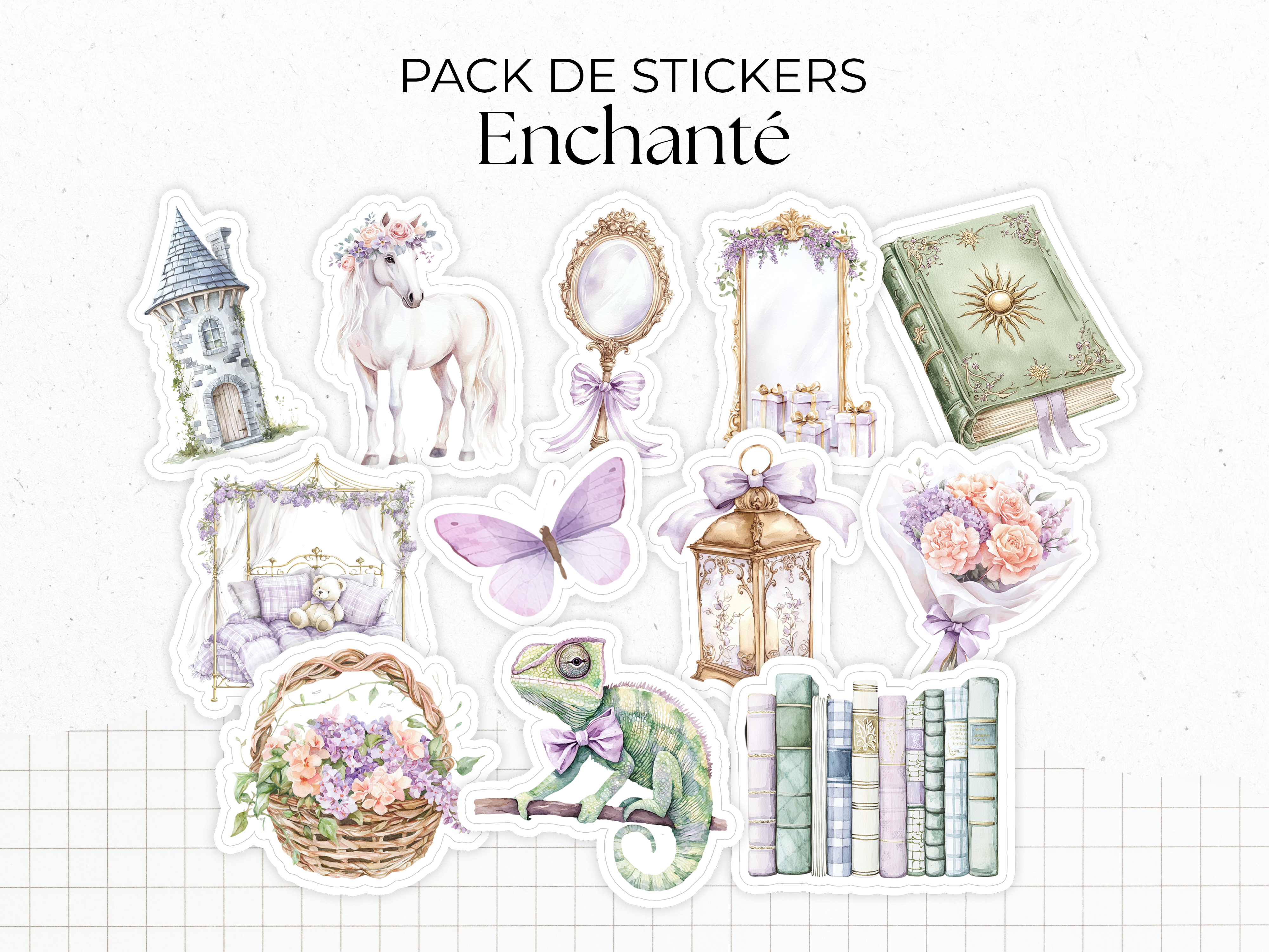 Pack de stickers "Enchanté" - Autocollants sur le thème des contes de fée - Esprit printanier et couleurs pastel - Bullet Journal & Planner