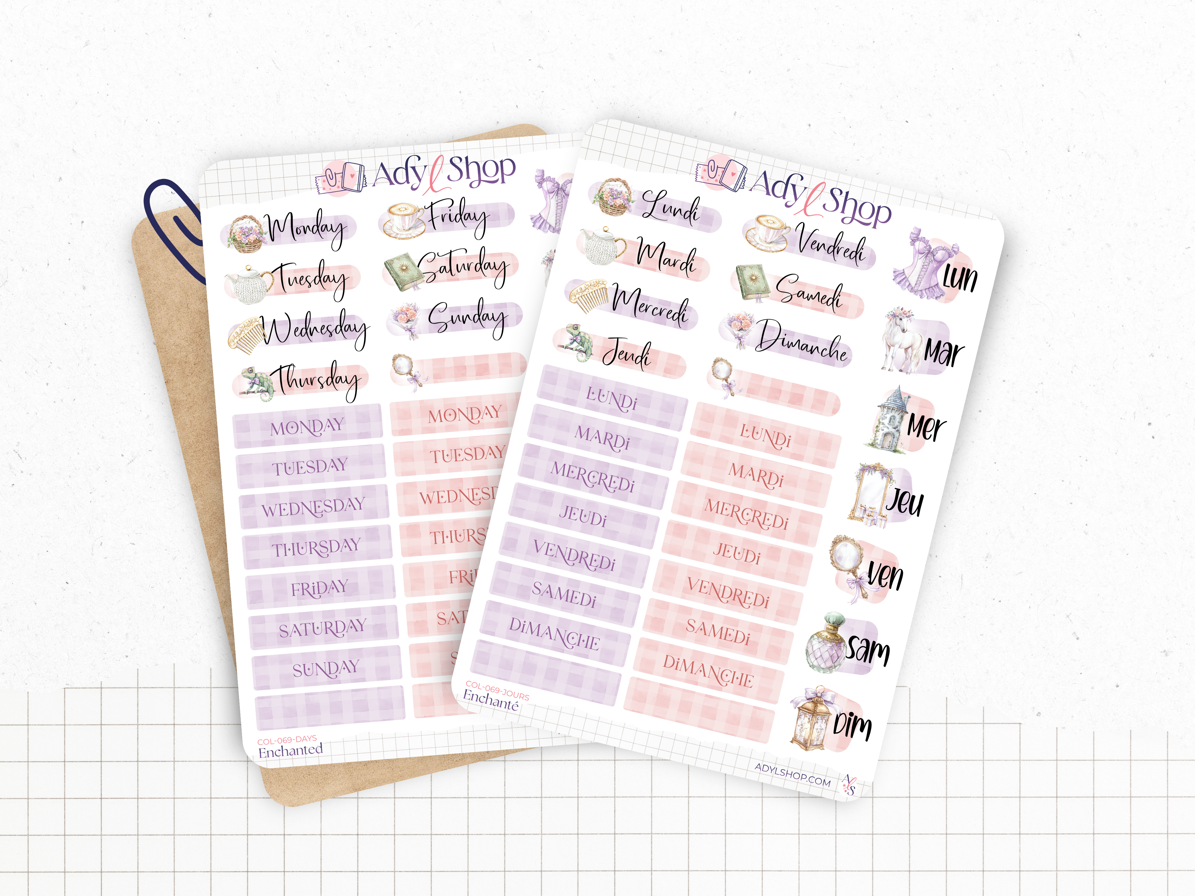 Planches de stickers "Enchanté" - Autocollants sur le thème des contes de fée - Esprit printanier et couleurs pastel - Bullet Journal & Planner