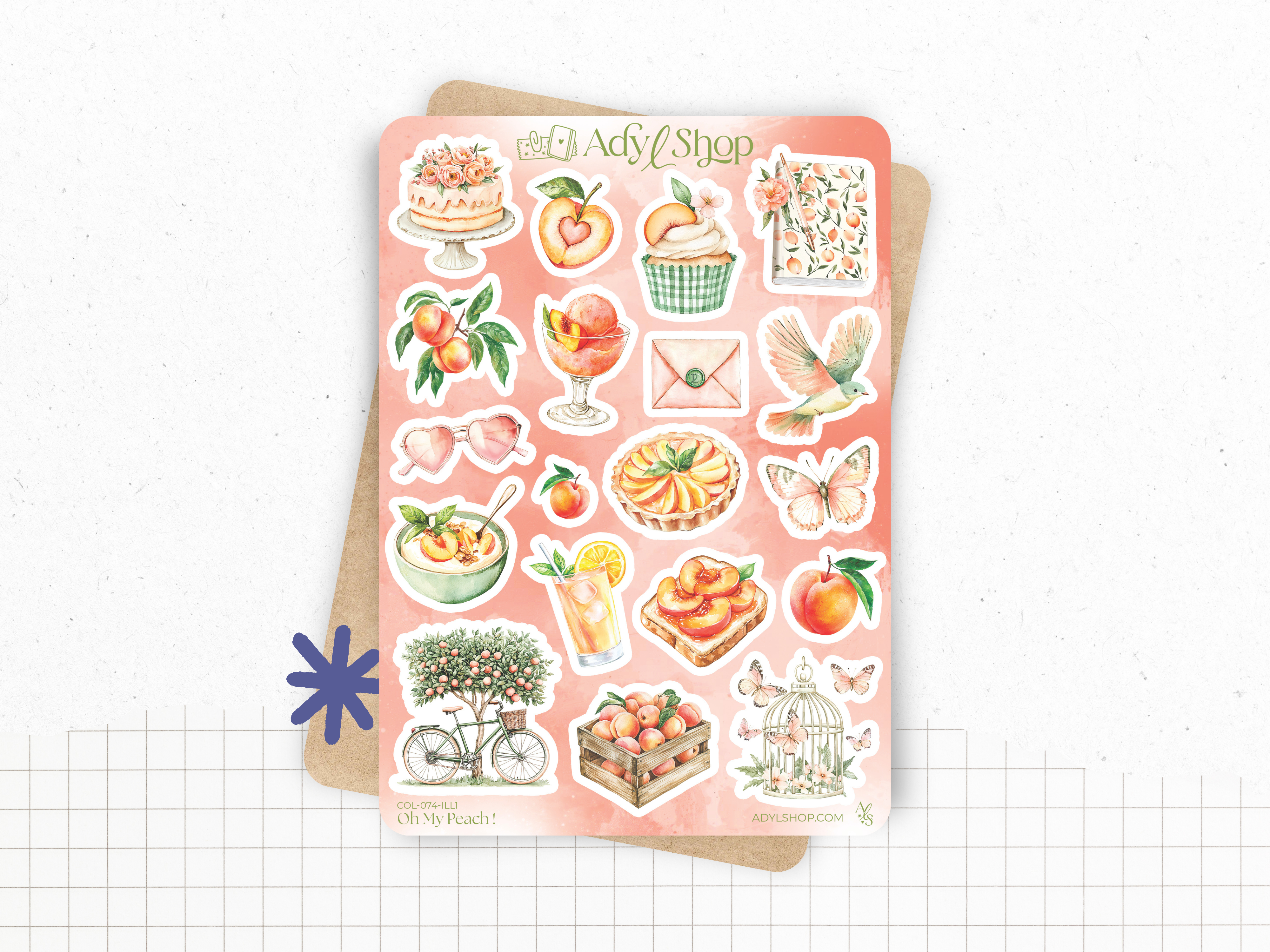 Sticker sheets - "Oh My Peach !" - Summer stickers for your Bullet Journal & Planner