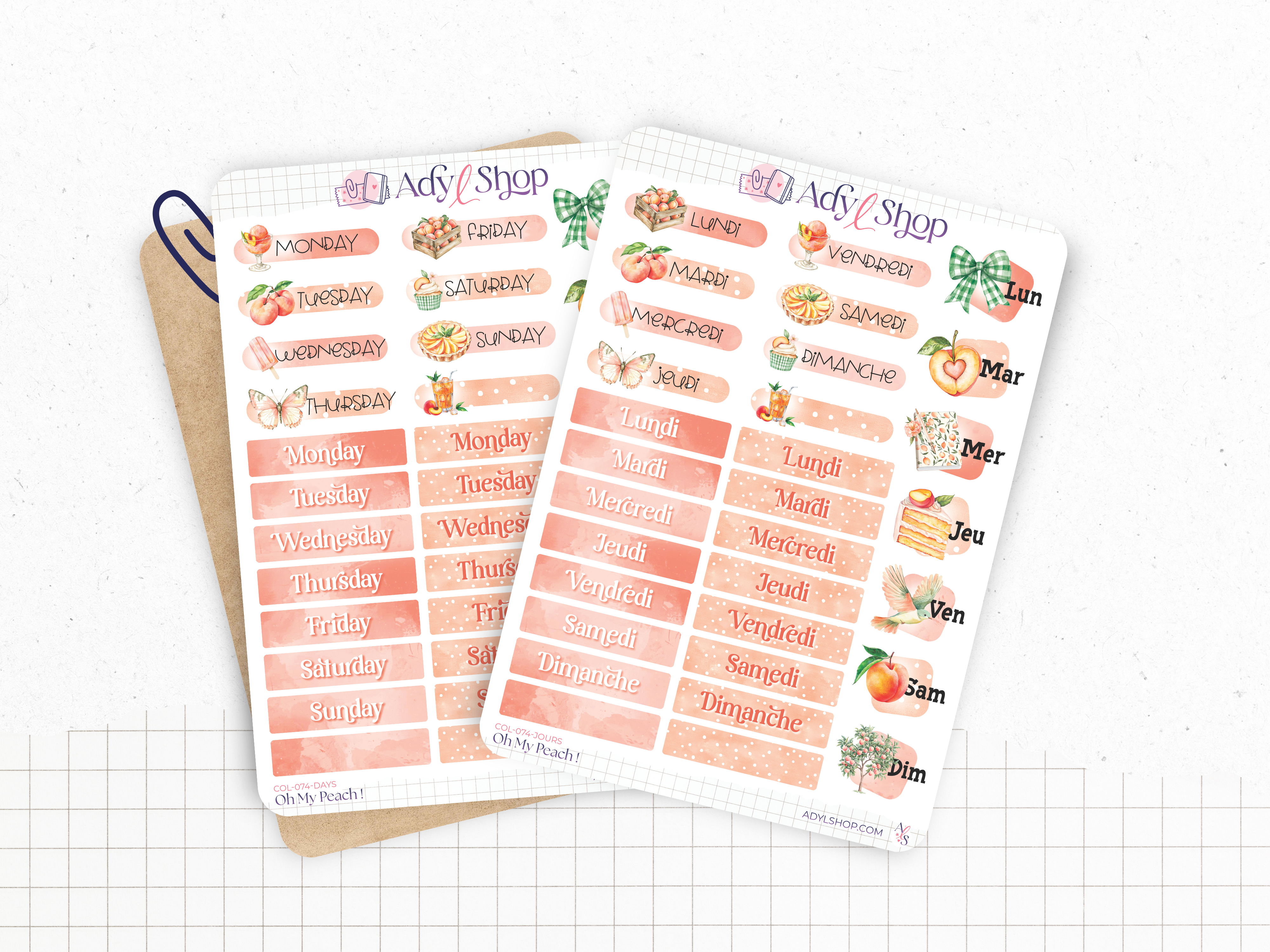 Sticker sheets - "Oh My Peach !" - Summer stickers for your Bullet Journal & Planner