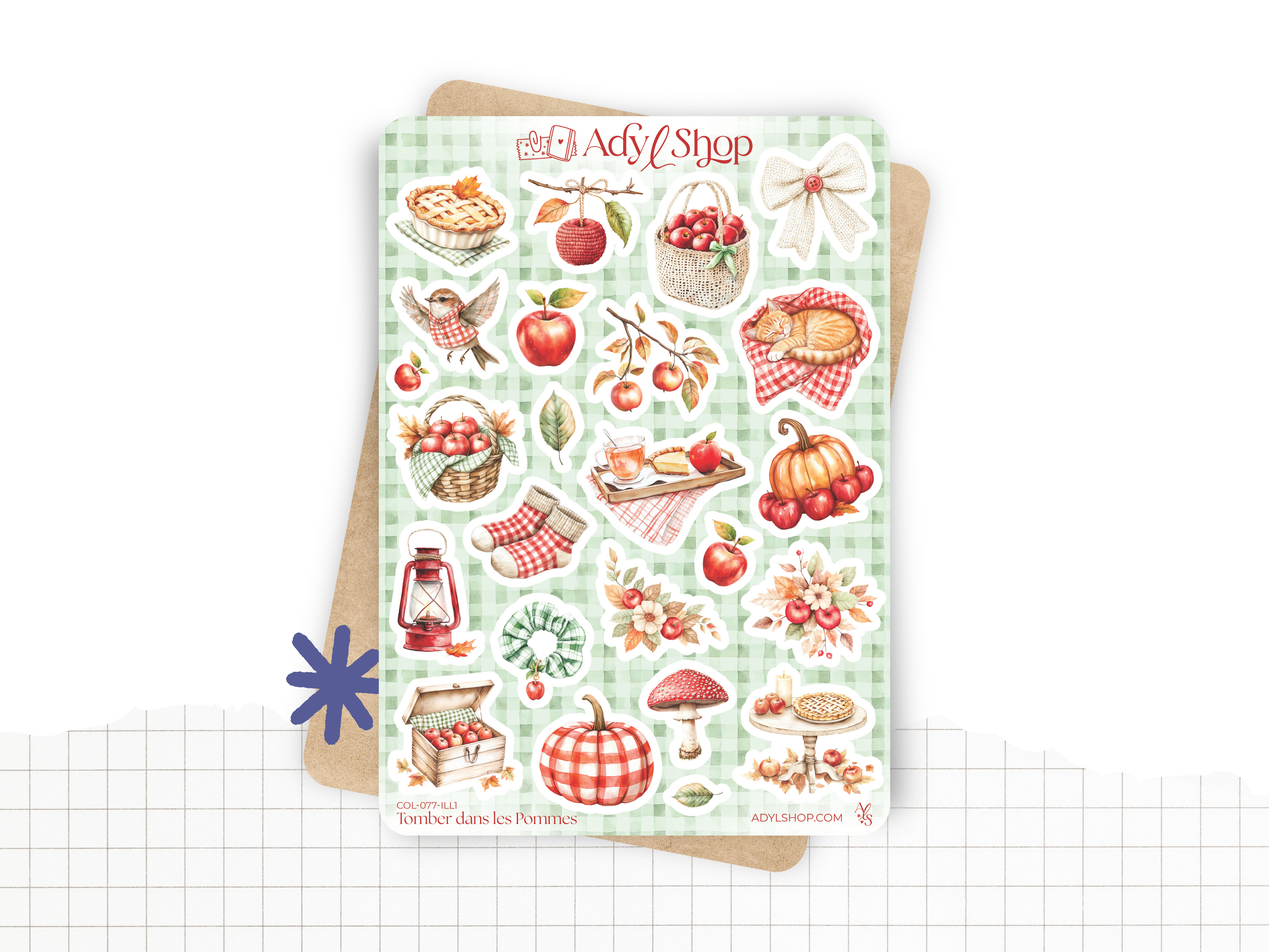 Planches de stickers "Tomber dans les Pommes" - Autocollants sur le thème de l'automne - Bullet Journal, journaling