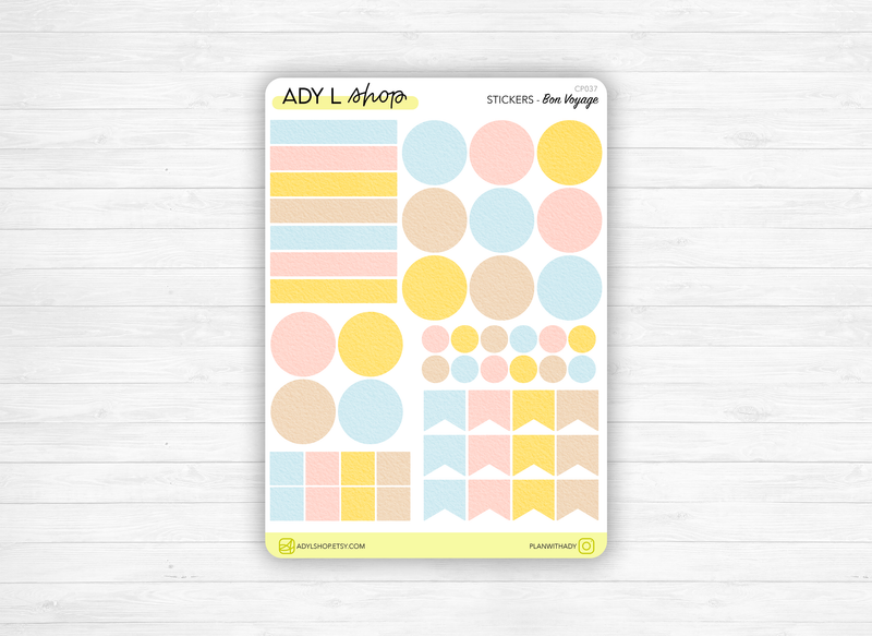 Planche Stickers Palette de Couleurs "Bon Voyage" différentes formes géométriques - Bullet Journal & Planner - Journaling