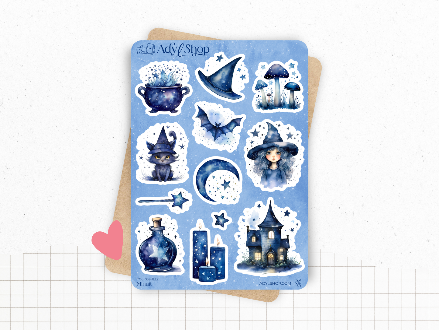 Pack de Stickers "Minuit" - Autocollants sur le thème de la magie, sorcellerie, Halloween - 10 stickers die-cut - Bullet Journal / Planner