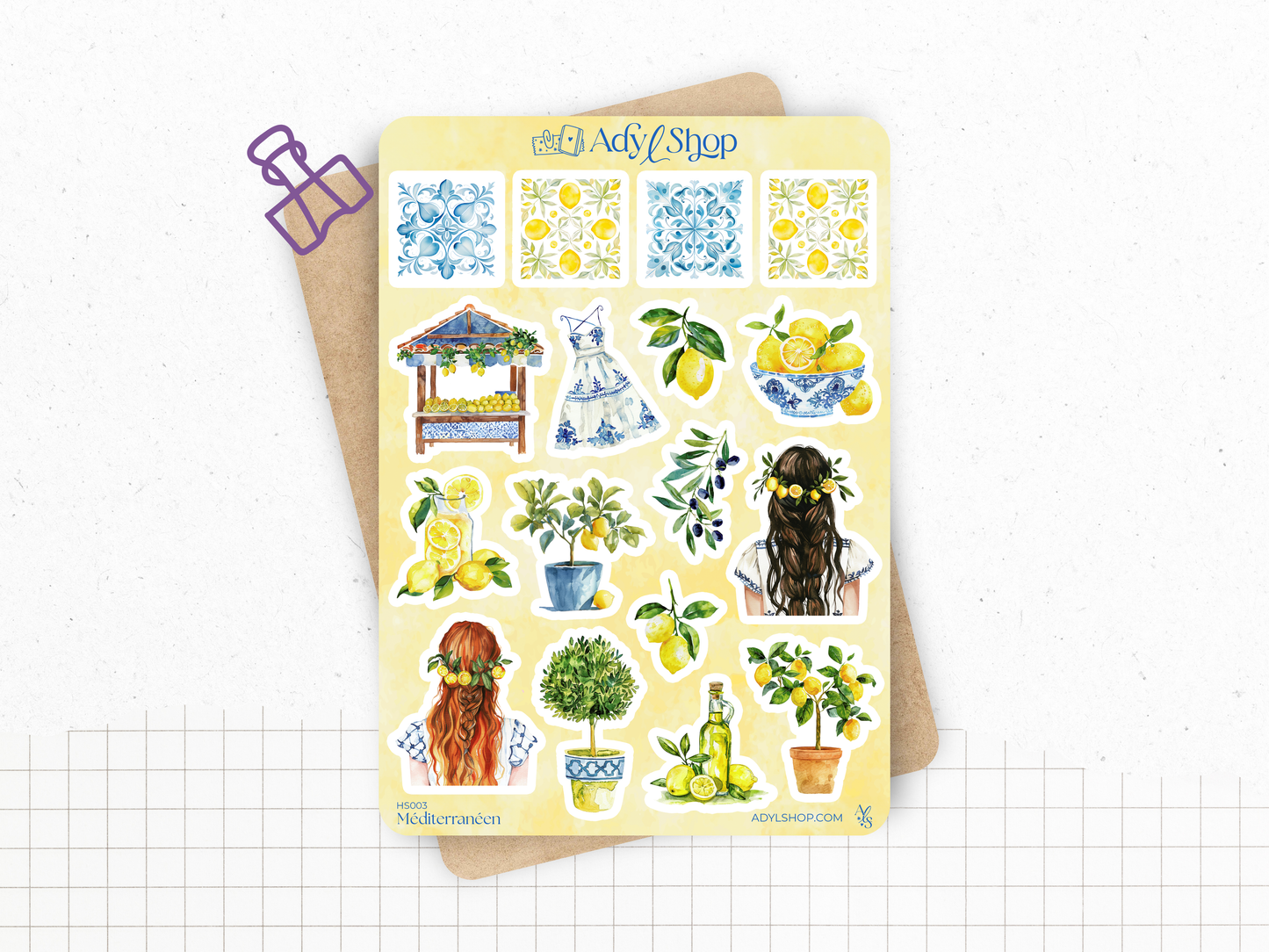 Sticker sheet - "Mediterranean" - Watercolor illustrations : South of France, Amalfi Coast, lemons - Bullet Journal / Planner sticker sheet