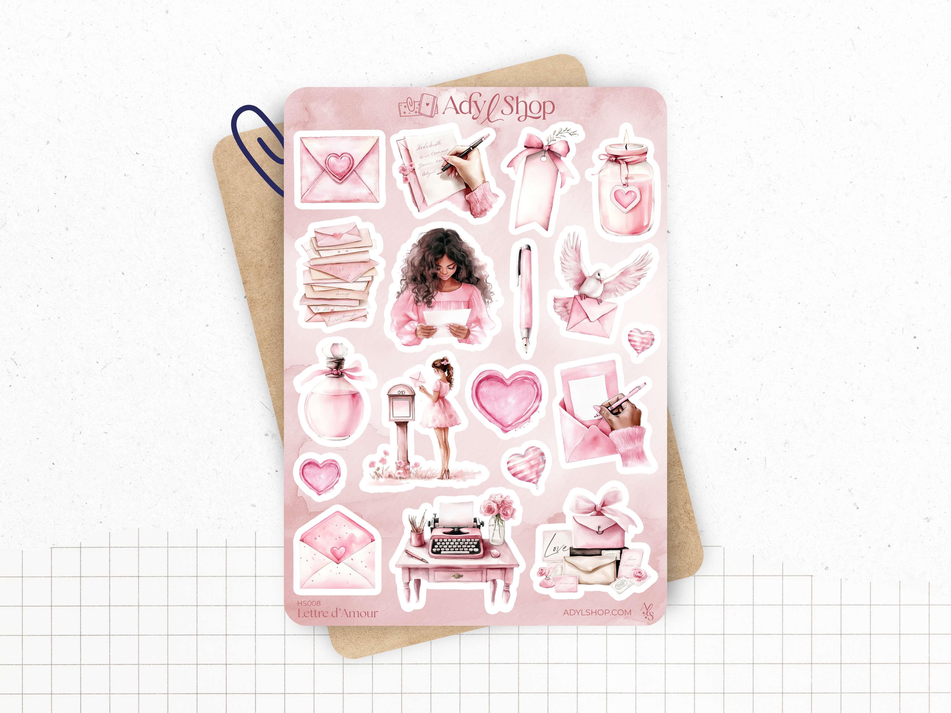 Stickers - "Love Letter" - Illustrations : Valentine's Day, love, romantic - Bullet Journal & Planner sticker sheet
