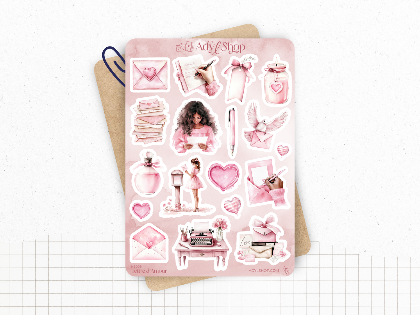 Planche de stickers "Lettre d'Amour" - Illustrations Saint-Valentin, amour, love, romantique - Bullet Journal & Planner - Journaling