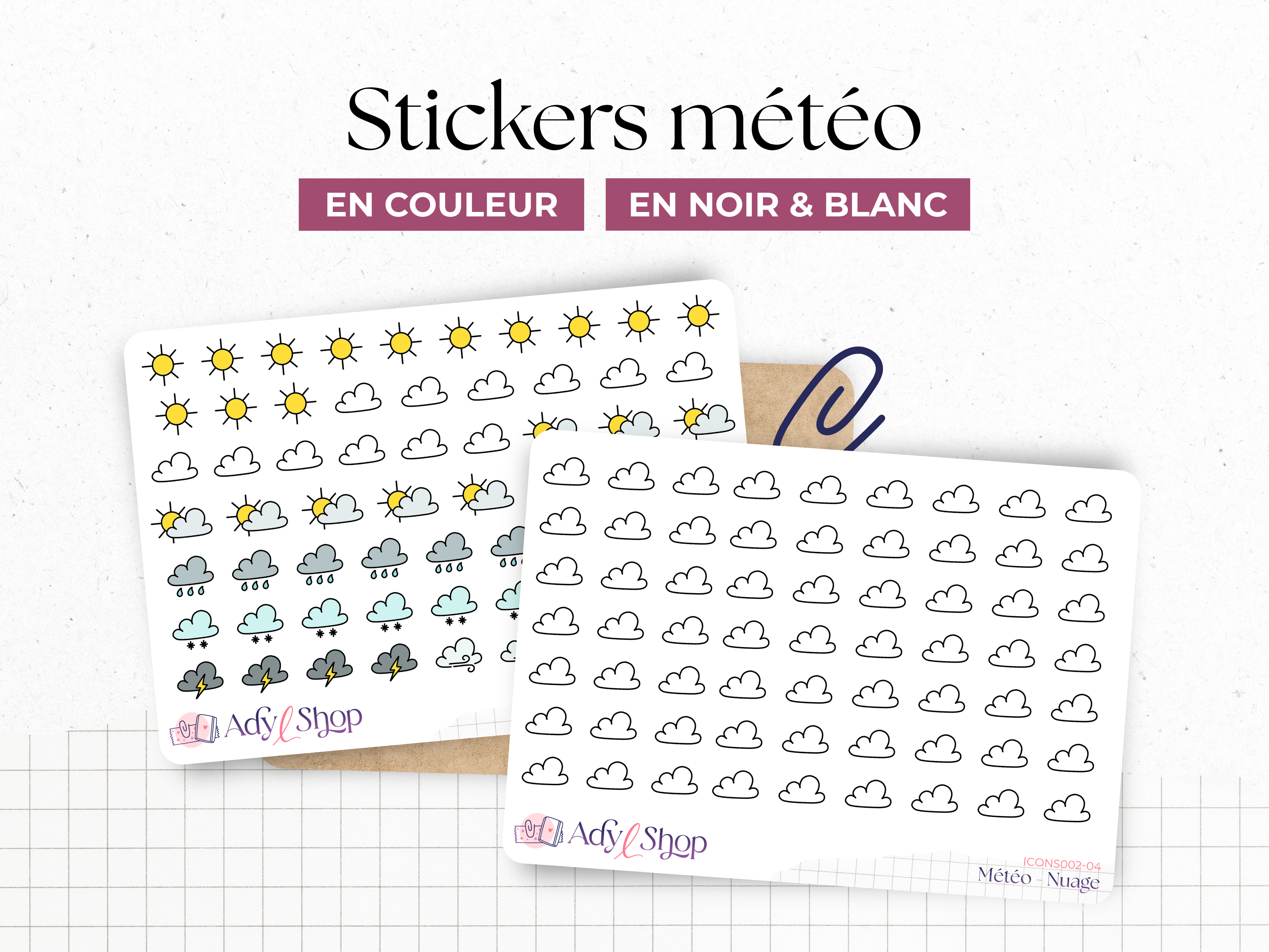 Weather stickers - icons - colors or black and white - different options - Bullet Journal & Planner - Doodles - Journaling