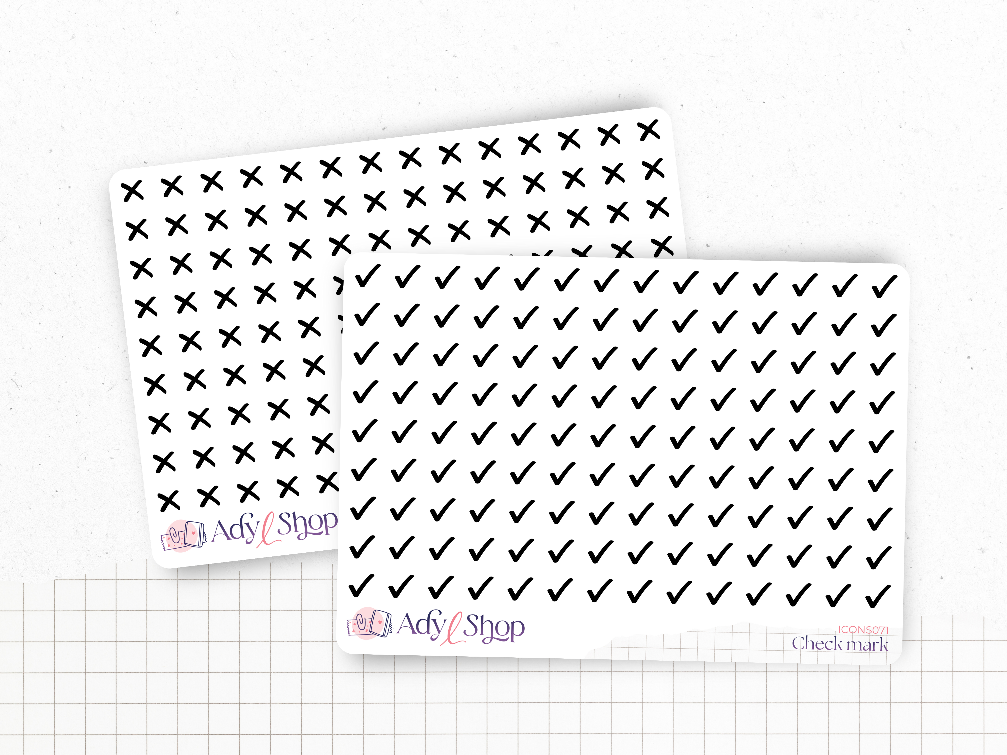 Mini icon stickers - Check mark - Planner stickers - Minimal, functional stickers - Bullet Journal - Sticker sheet