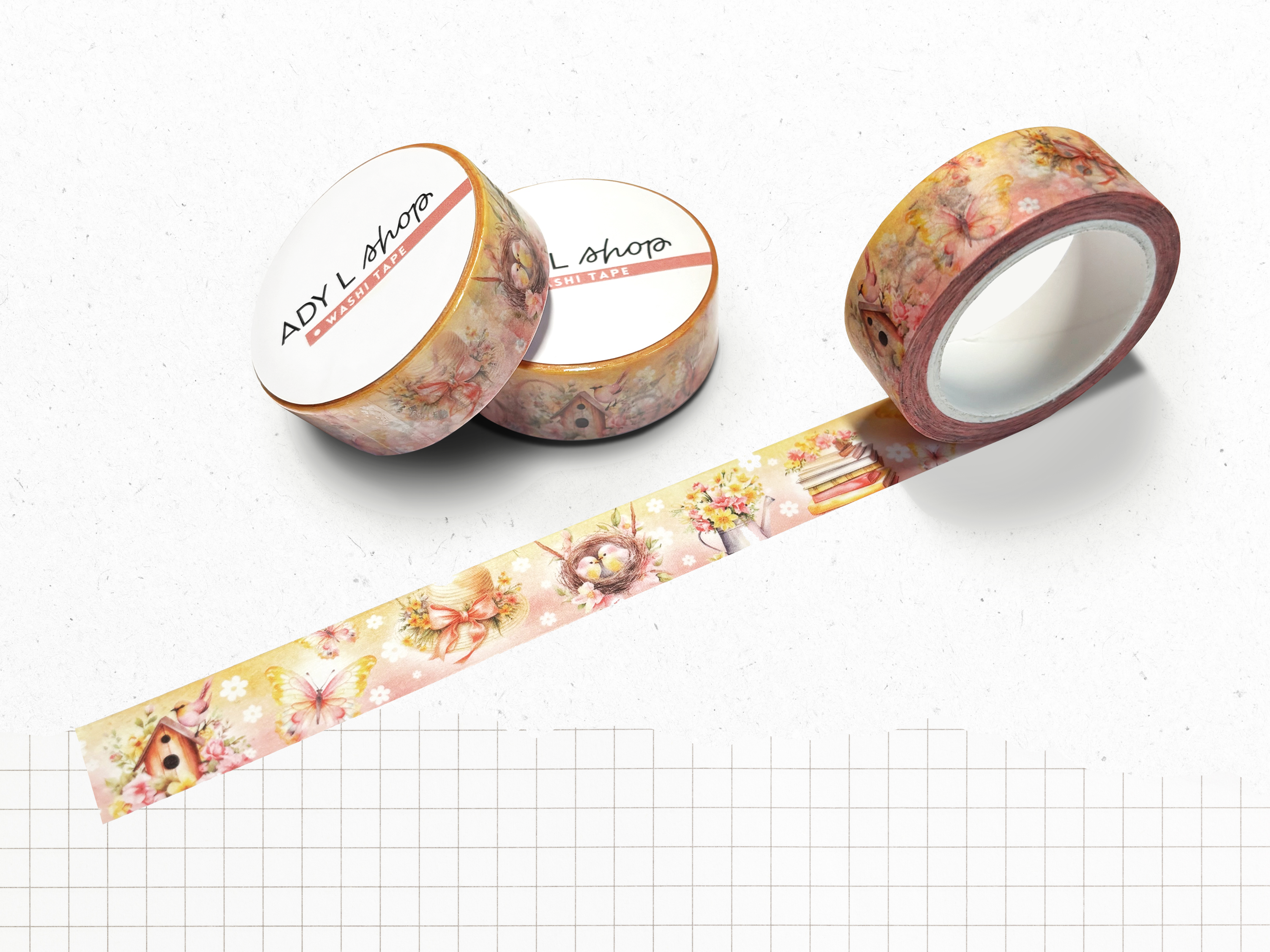Washi tape "Shades of Spring" - Roll of decorative adhesive paper (15mm x 10m)