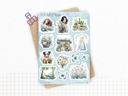 Planches de Stickers "Printemps Bleu" - Autocollants sur le thème du printemps, fleurs, papillons, tons bleutés - Jours de la semaine - Bullet Journal Planner