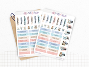 Planches de Stickers "Printemps Bleu" - Autocollants sur le thème du printemps, fleurs, papillons, tons bleutés - Jours de la semaine - Bullet Journal Planner