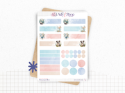 Planches de Stickers "Printemps Bleu" - Autocollants sur le thème du printemps, fleurs, papillons, tons bleutés - Jours de la semaine - Bullet Journal Planner