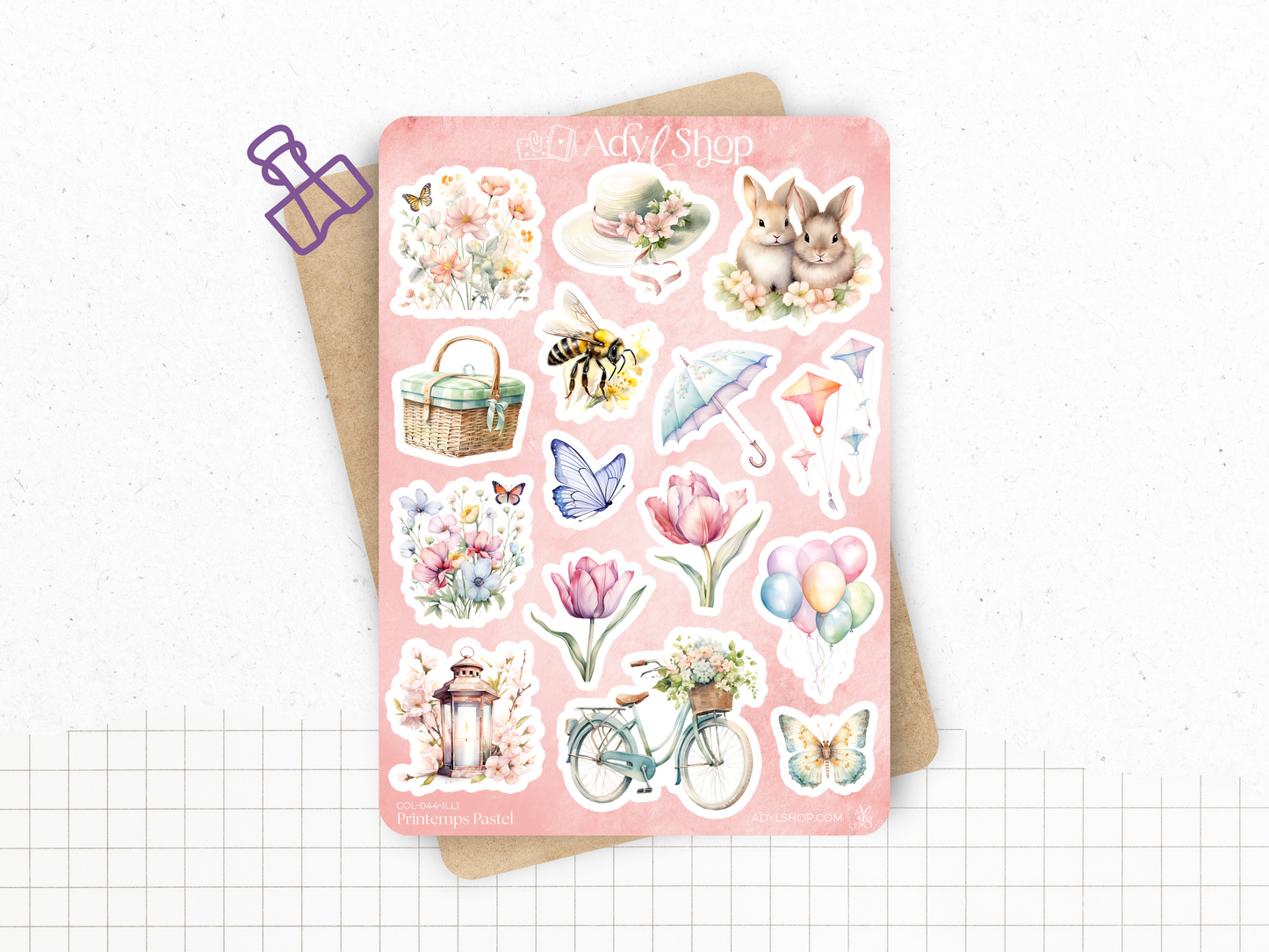 Planches de Stickers "Printemps Pastel" - Autocollants sur le thème du printemps, fleurs, papillons, couleurs pastel -Bullet Journal Planner