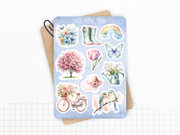 Planches de Stickers "Printemps Pastel" - Autocollants sur le thème du printemps, fleurs, papillons, couleurs pastel -Bullet Journal Planner
