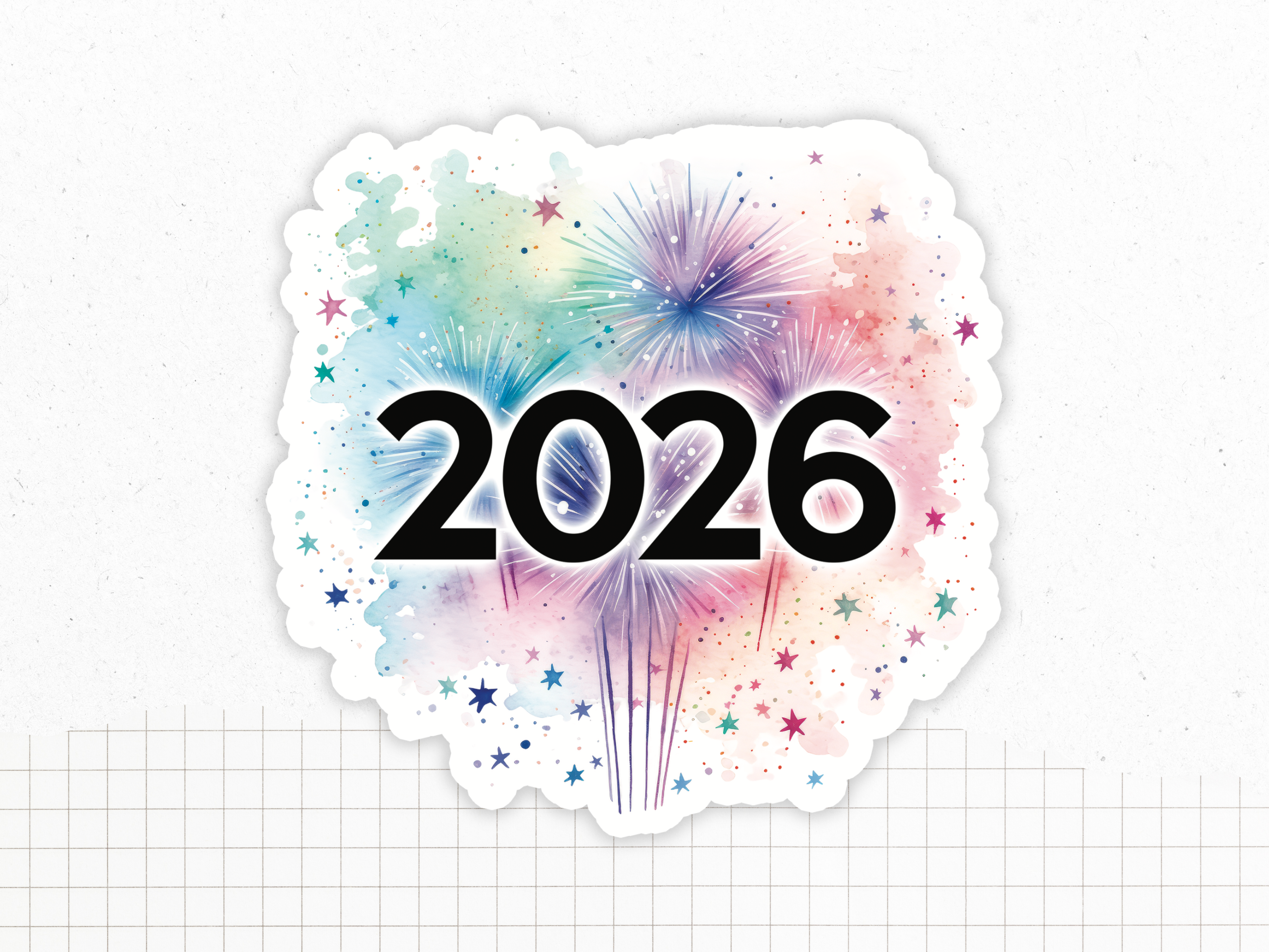 Sticker Vinyle Brillant "2026" - Pour carnet, ordinateur, gourde, téléphone - 10x10cm - Autocollant décoratif