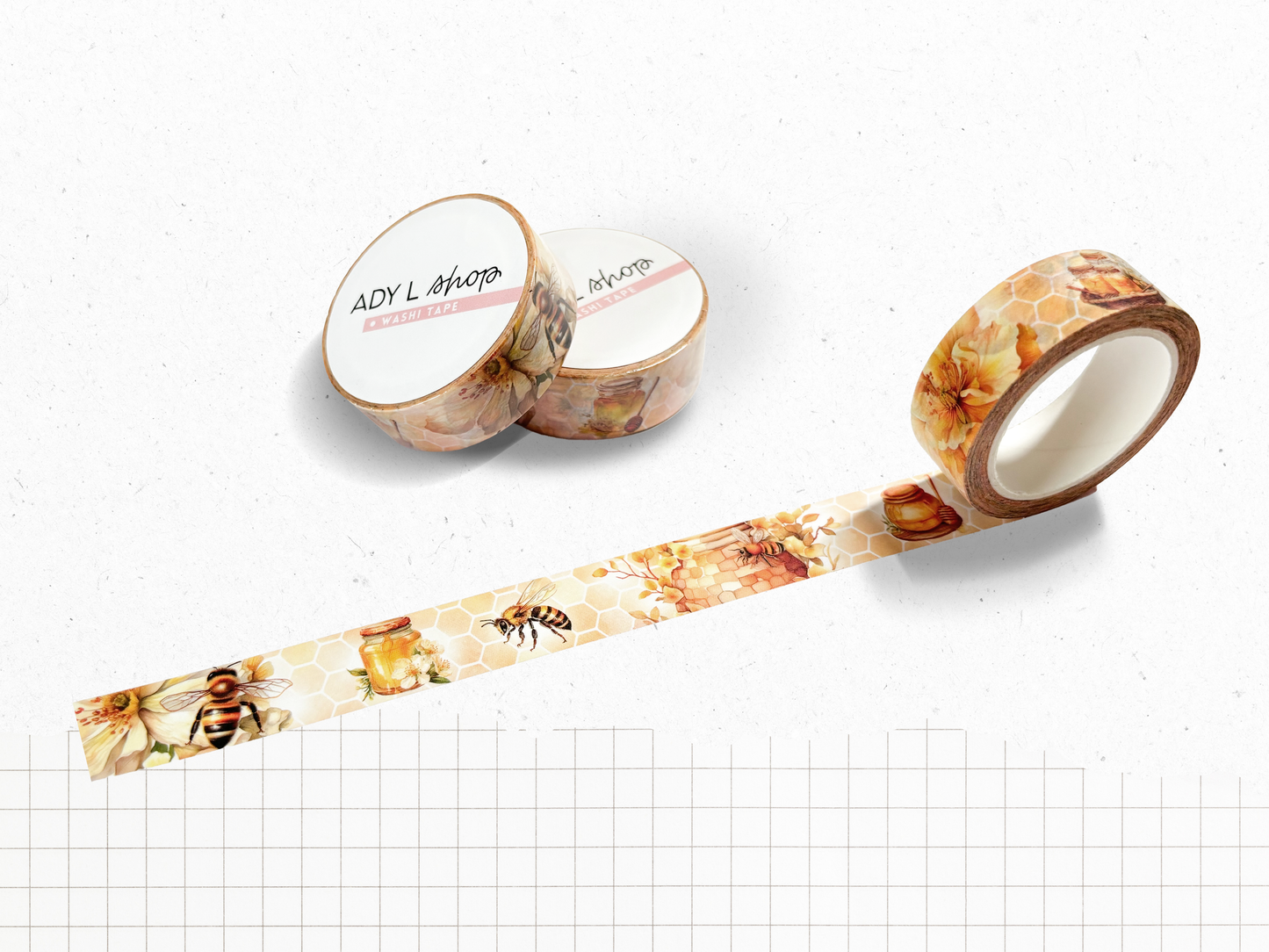 Washi tape "Le Miel et les Abeilles" - Rouleau de papier adhésif décoratif (15mm x 10m)