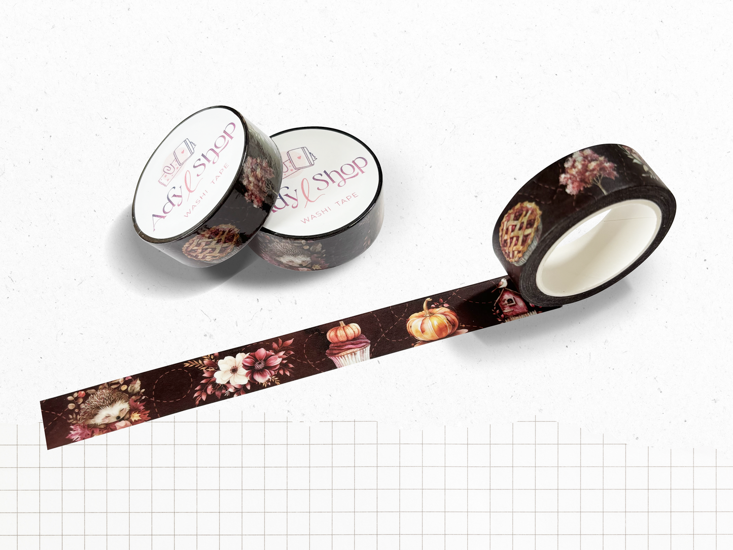 Washi tape "Burgundy Fall" - Roll of decorative adhesive paper (15mm x 10m)
