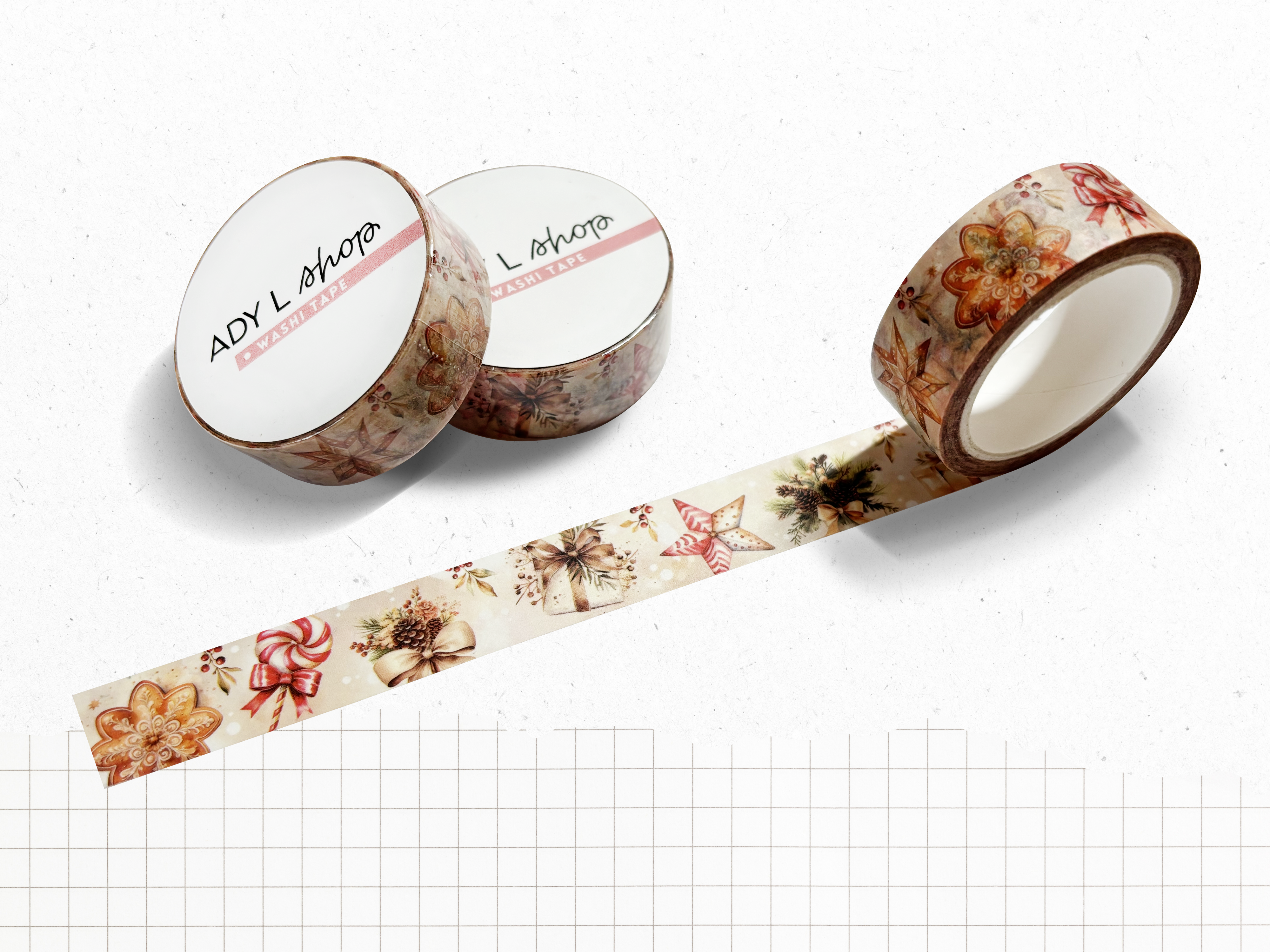 Washi tape "Hiver Enchanté" - Rouleau de papier adhésif décoratif aux motifs hivernaux (15mm x 10m)