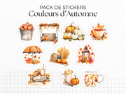 Sticker sheets - "Colors of Fall" - Watercolor illustrations : autumn, pumpkin, leaves, coffee - Bullet Journal / Planner sticker sheet