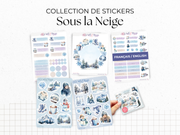 Planches de Stickers "Sous la Neige" - Autocollants sur le thème de l'hiver, froid, Noël - Jours de la semaine - Bullet Journal/Planner
