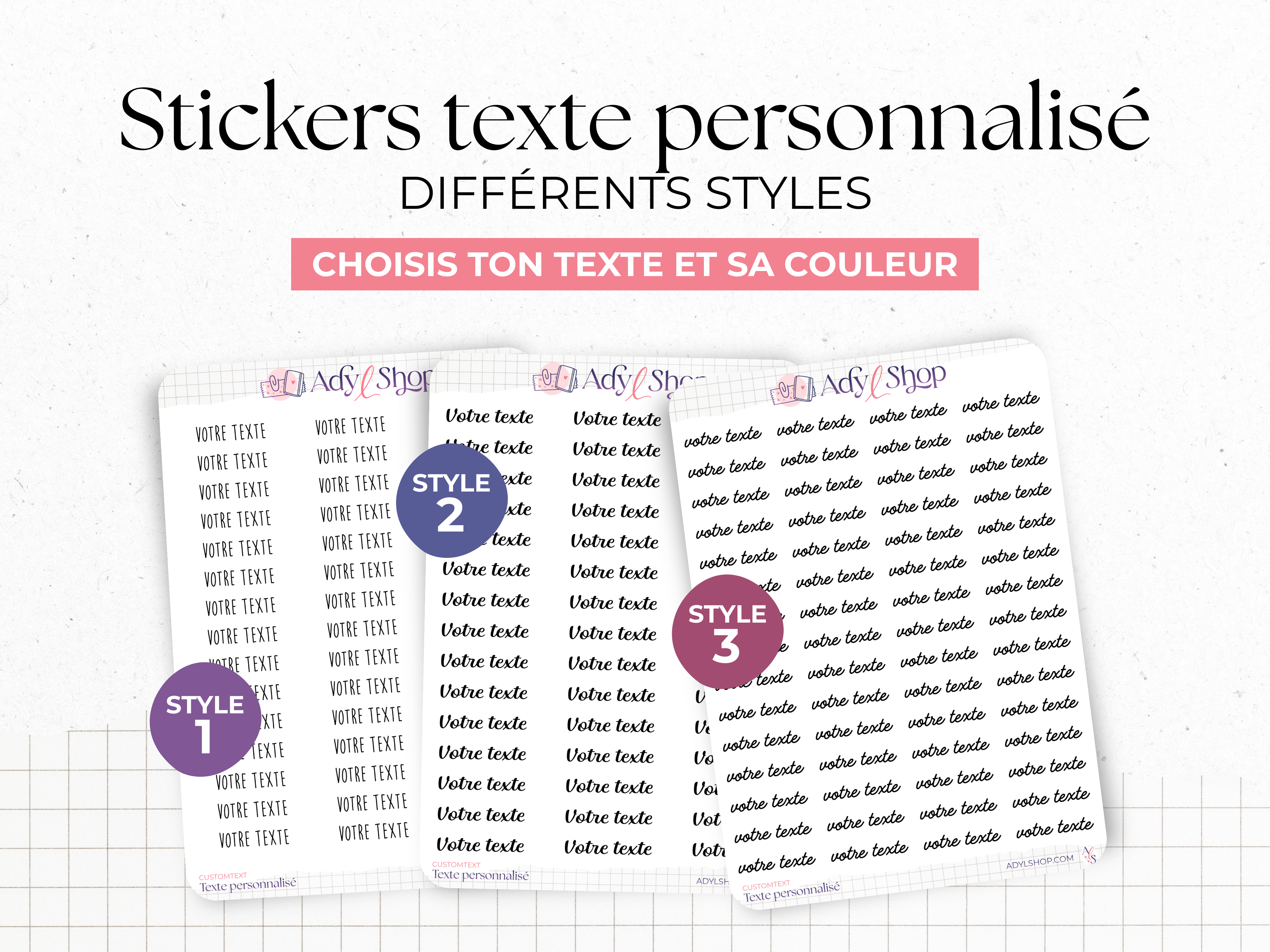 Custom Text stickers - Handwritten - Choose your font and your color for your text - Bullet Journal & Planner - Journaling
