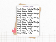 Planche Stickers "Jours de la semaine" calligraphie, écrits à la main - Papier autocollant blanc ou transparent - Bullet Journal, Journaling