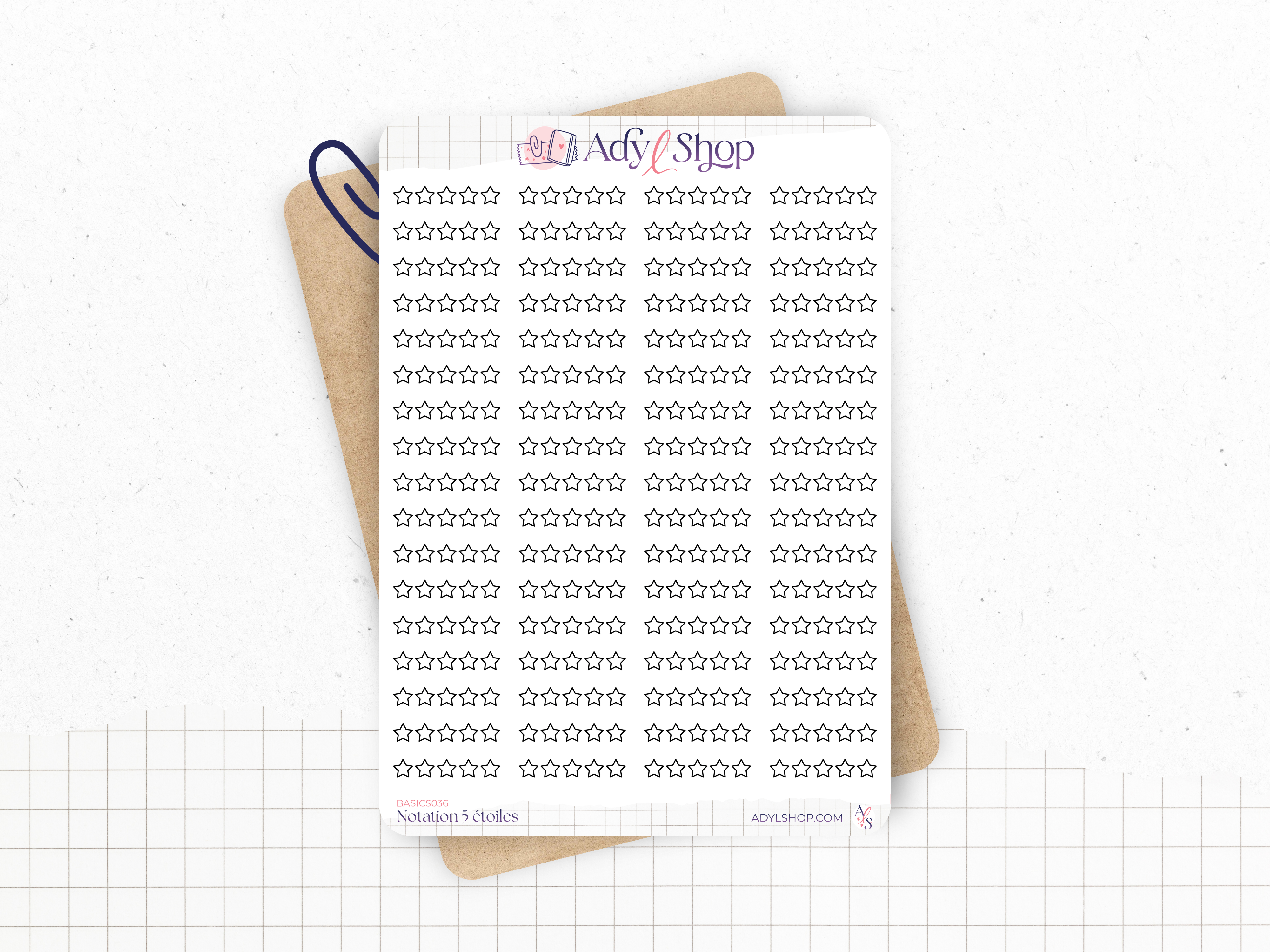 Sticker sheet : 5 stars - Rating system stickers - Rate movies, tv shows, books, restaurants - Color the stars - Bullet Journal, planner