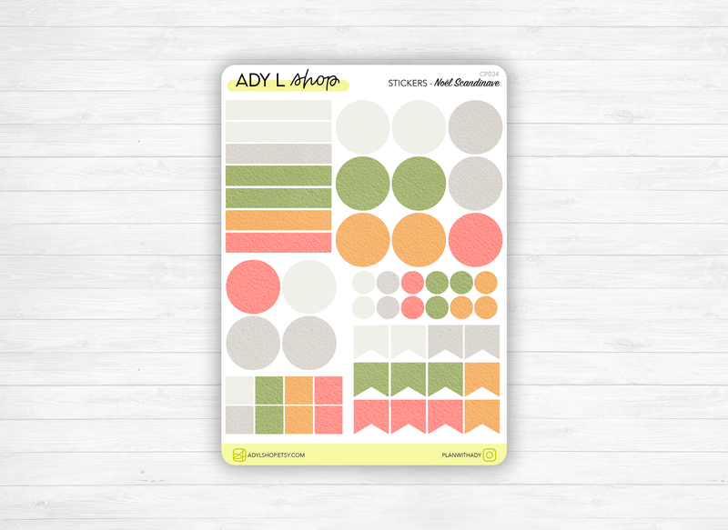 Planche Stickers Palette de Couleurs "Noël Scandinave" différentes formes géométriques - Bullet Journal & Planner - Journaling