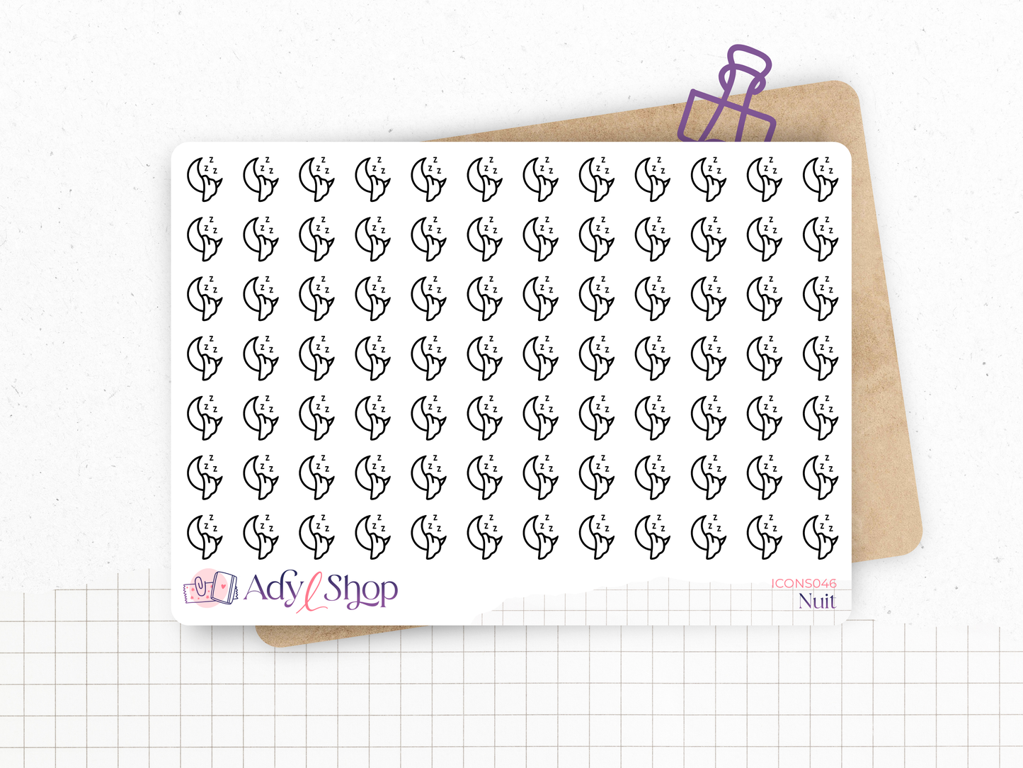 Planche de stickers mini icônes "Sommeil" - Nuit, sieste, lune, coucher - Mini icon - Planner stickers - Minimal - Bullet Journal