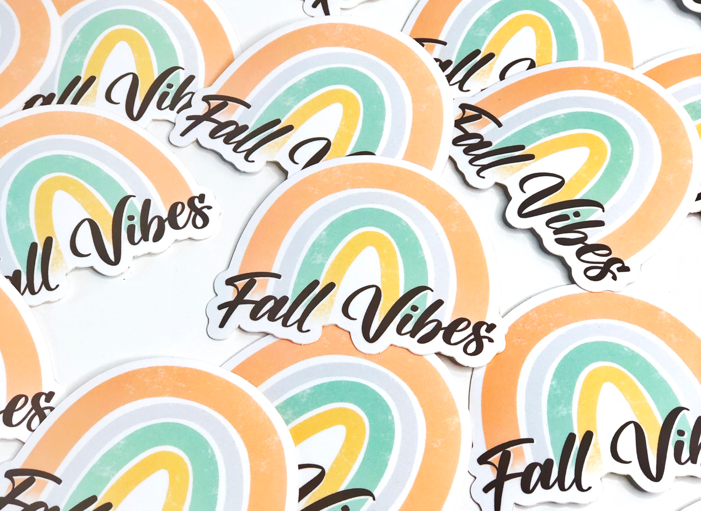 Vinyl sticker "Fall Vibes" - Rainbow, fall colors - Water resistant & Weatherproof - For your laptop, phone, water bottles, journal - 7x6cm