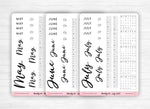 Planche de stickers "Kit Mensuel" - Mini-calendriers, outils de planification mensuelle, mois calligraphie - Bullet Journal & Planner