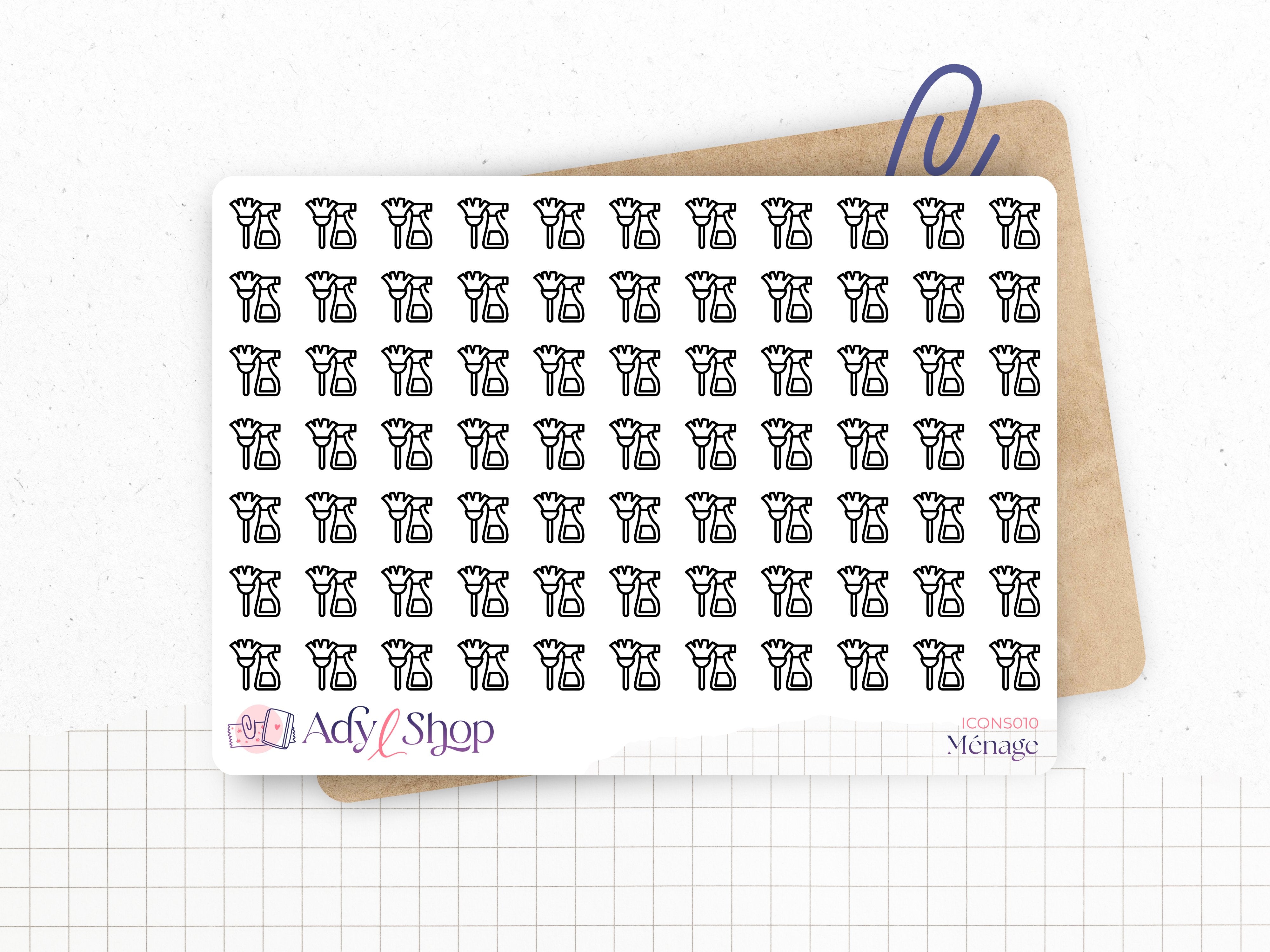 Mini icon stickers - Cleaning - Planner stickers - Minimal, functional stickers - Bullet Journal - Sticker sheet - 77 mini icons
